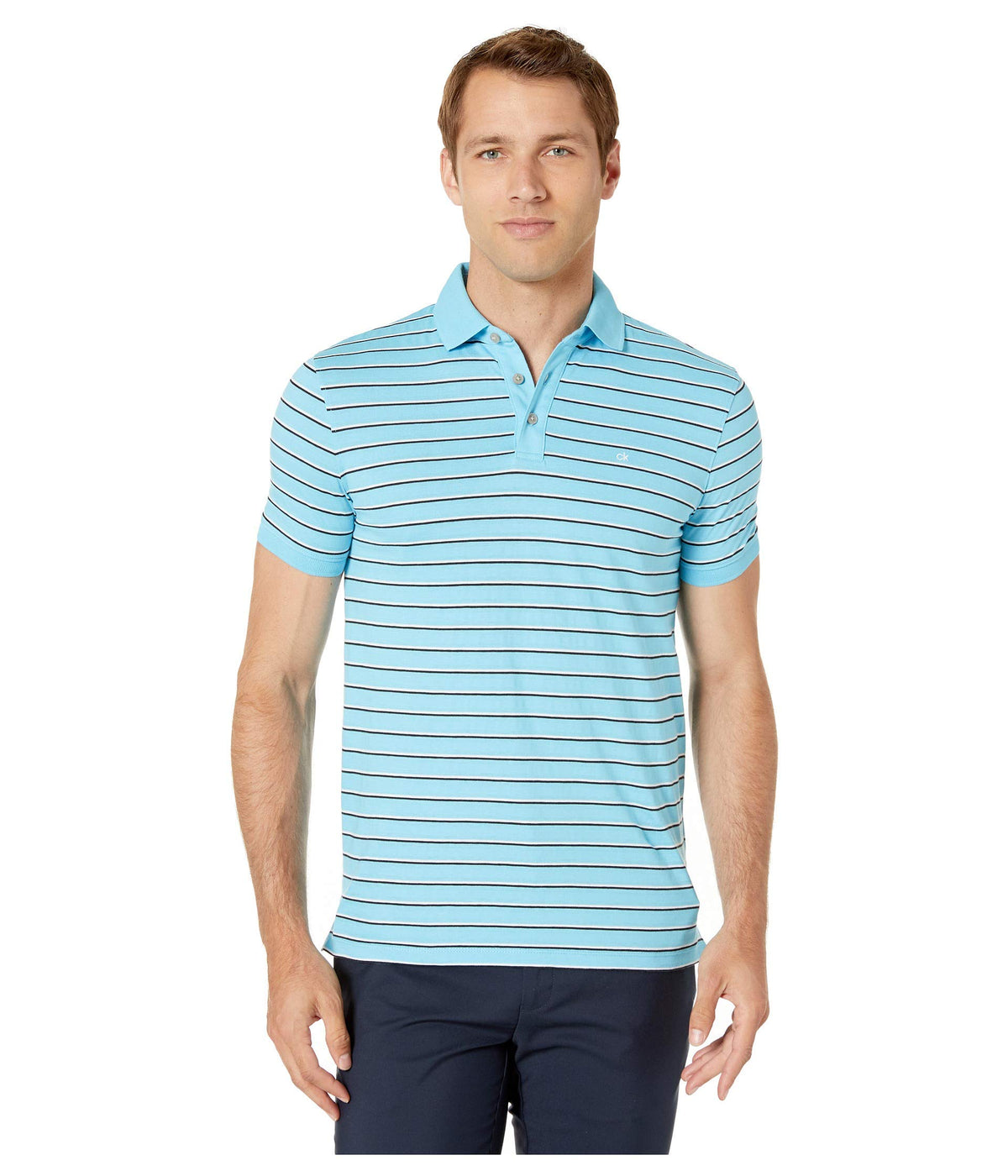 Calvin Klein Men's Liquid Touch Polo Stripe with UV Protection