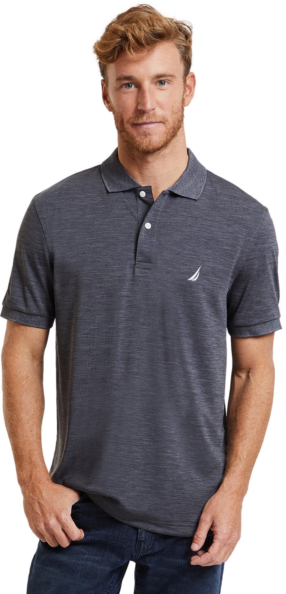Nautica Men's Classic Short Sleeve Solid Performance Deck Polo Shirt