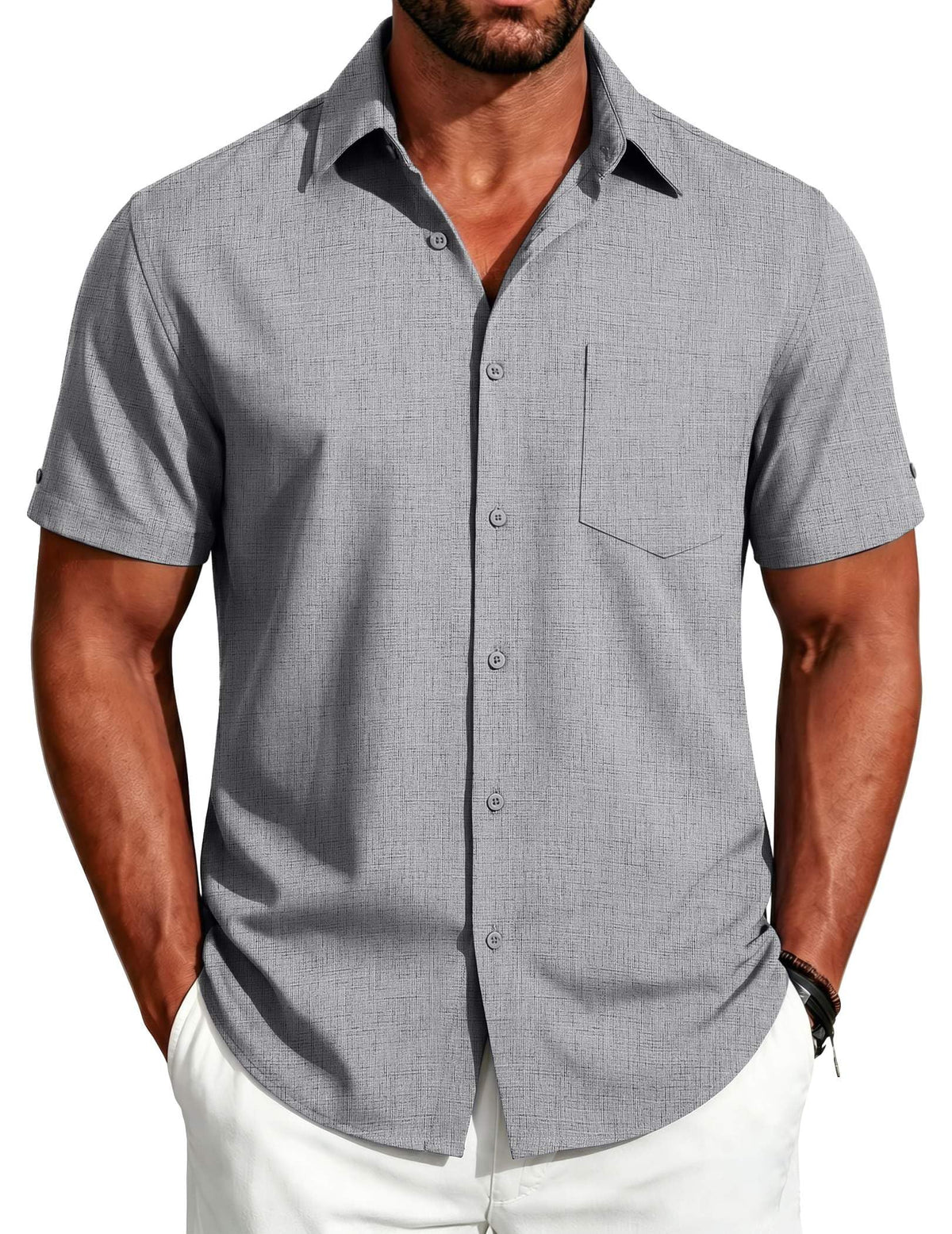 COOFANDY Men's Button Down Shirts Short Sleeve Casual Shirts Summer Beach Linen Shirts with Pocket