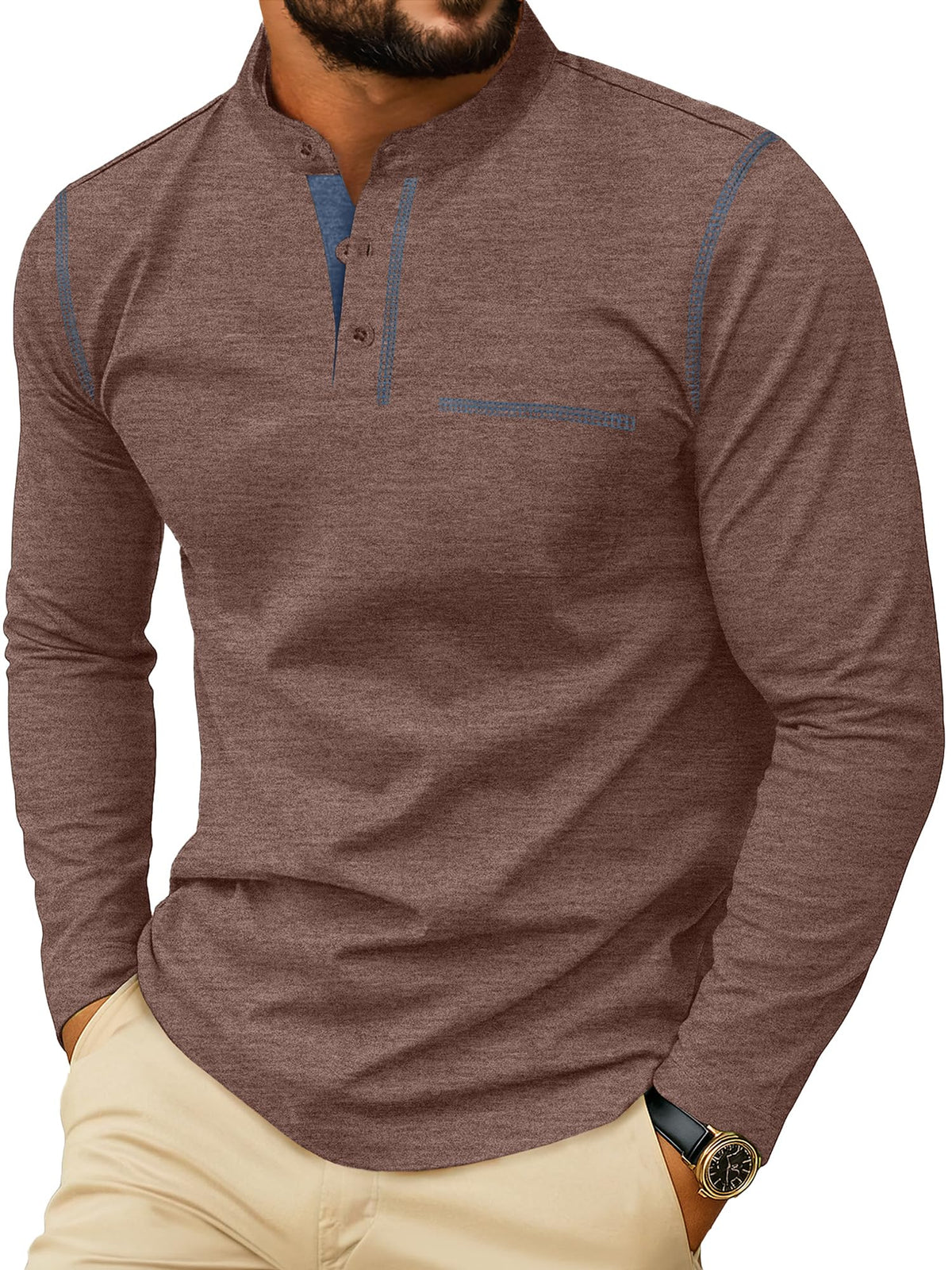 Sailwind Men's Henley Shirts Long Sleeve Button T-Shirt Casual Stylish Cotton Pullover Shirt with Pocket