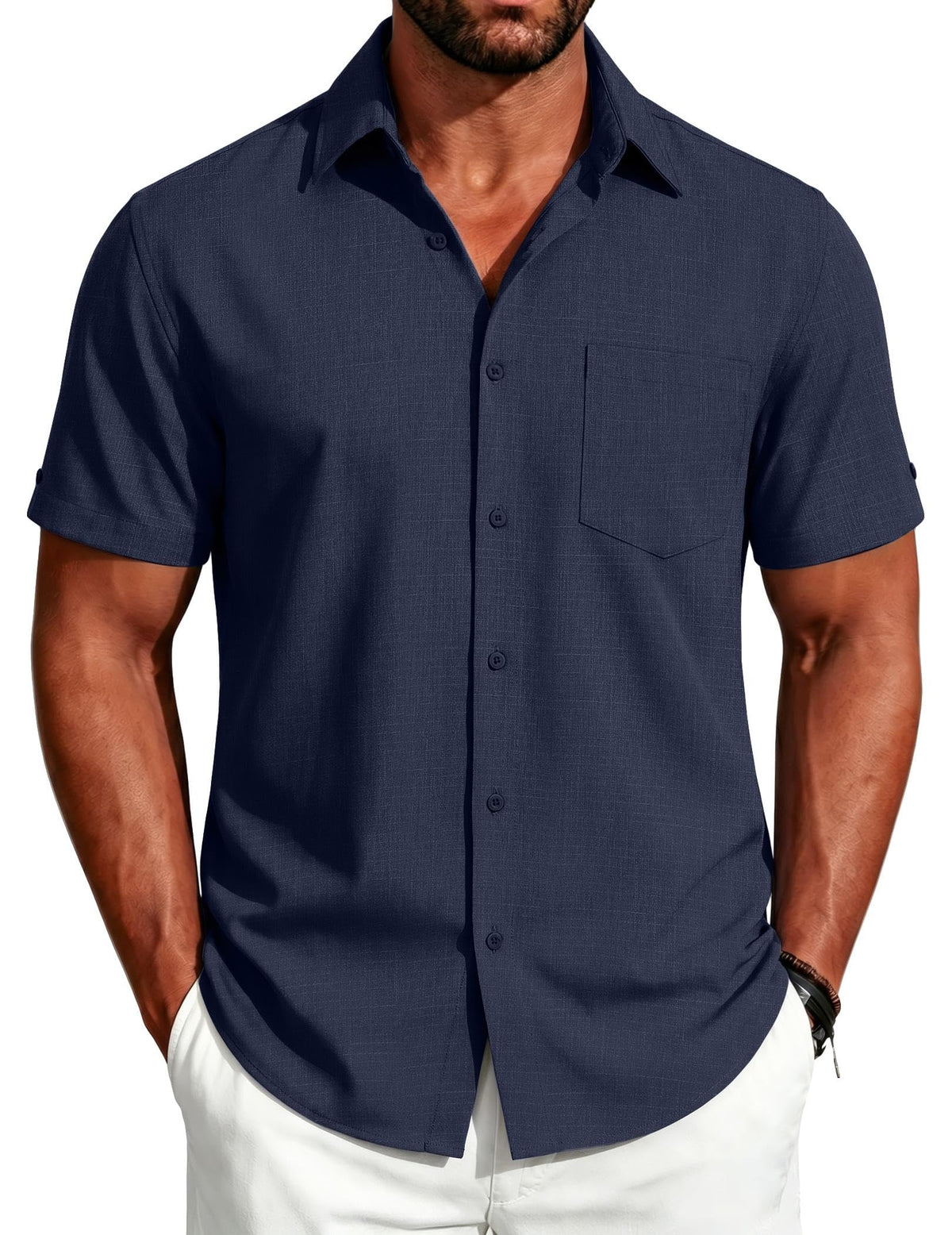 COOFANDY Men's Button Down Shirts Short Sleeve Casual Shirts Summer Beach Linen Shirts with Pocket
