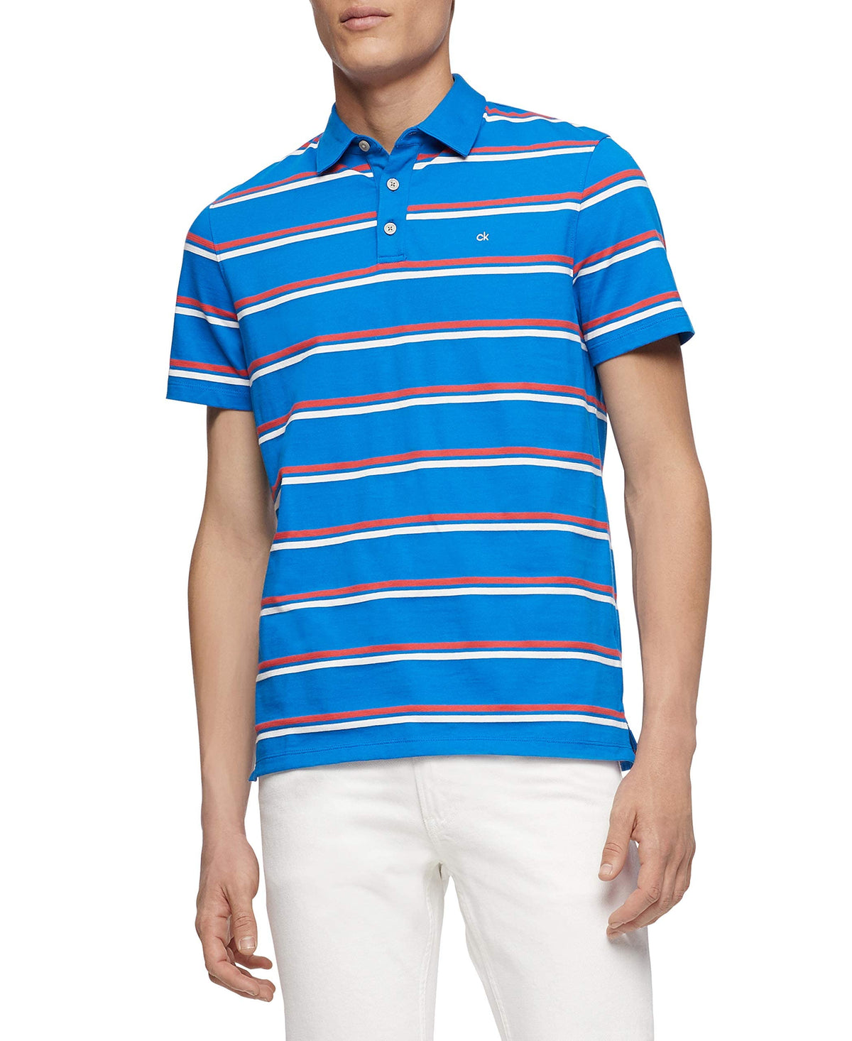 Calvin Klein Men's Liquid Touch Polo Stripe with UV Protection