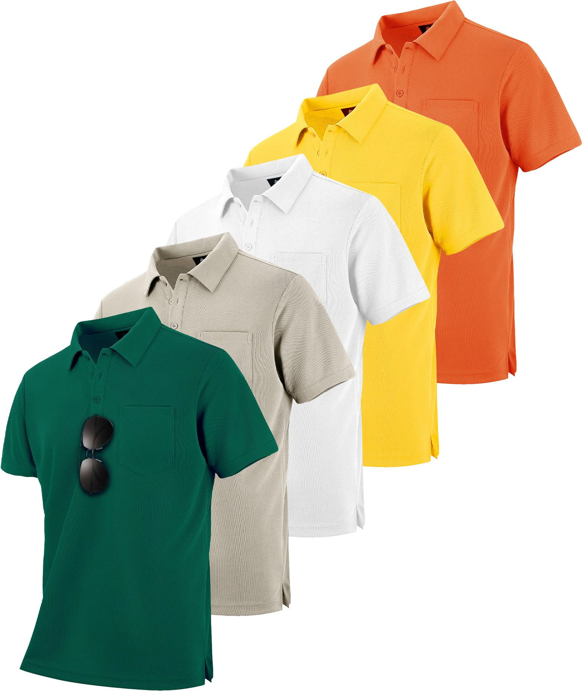 SCODI 5 Pack Mens Pocket Polo Shirts Short Sleeve Golf Casual Work T-Shirt