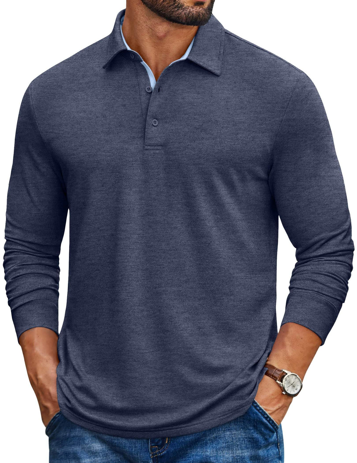 COOFANDY Mens Long Sleeve Polo Shirt Casual Polo Tshirt Collared Golf Shirt