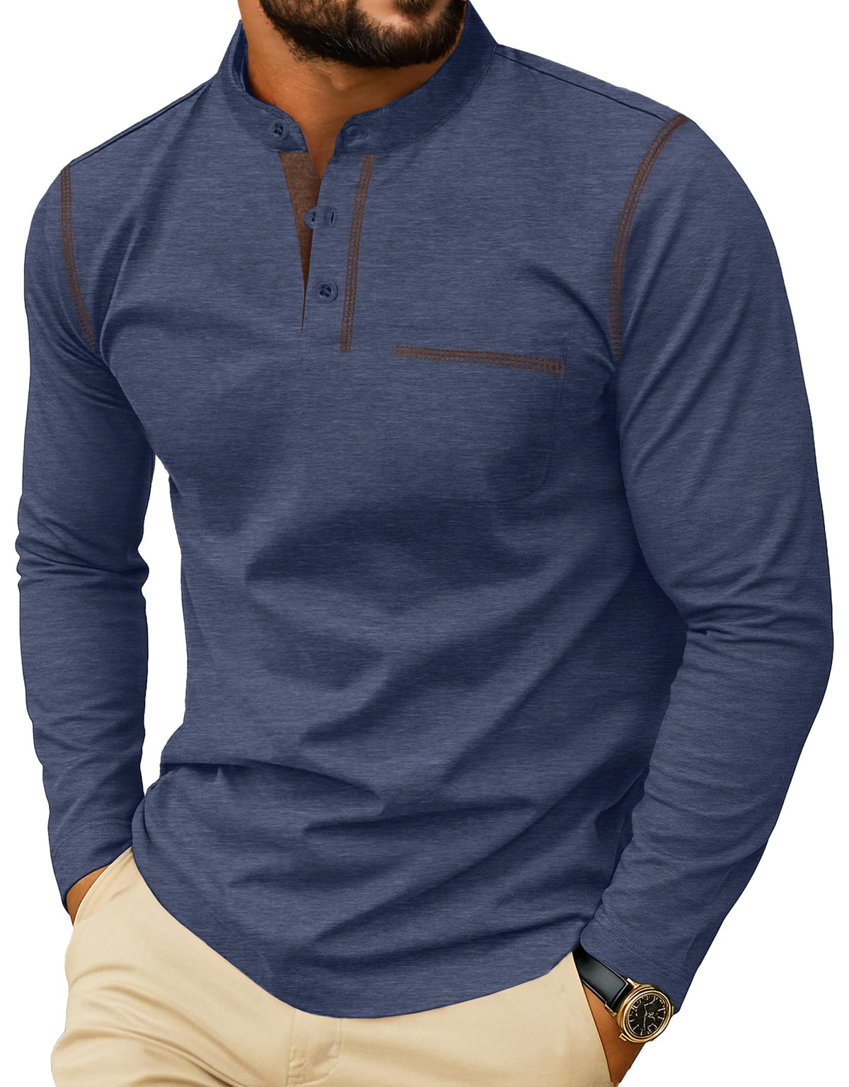 Sailwind Men's Henley Shirts Long Sleeve Button T-Shirt Casual Stylish Cotton Pullover Shirt with Pocket