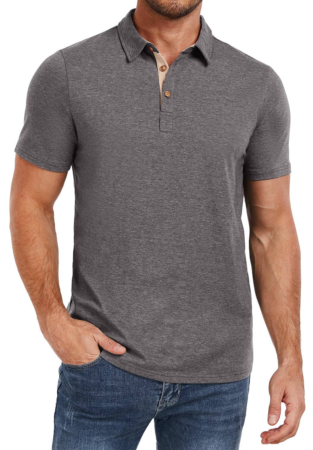 PEGENO Mens Polo Shirts Short Sleeve Casual Cotton Golf Shirts Performance Polo Shirts for Men