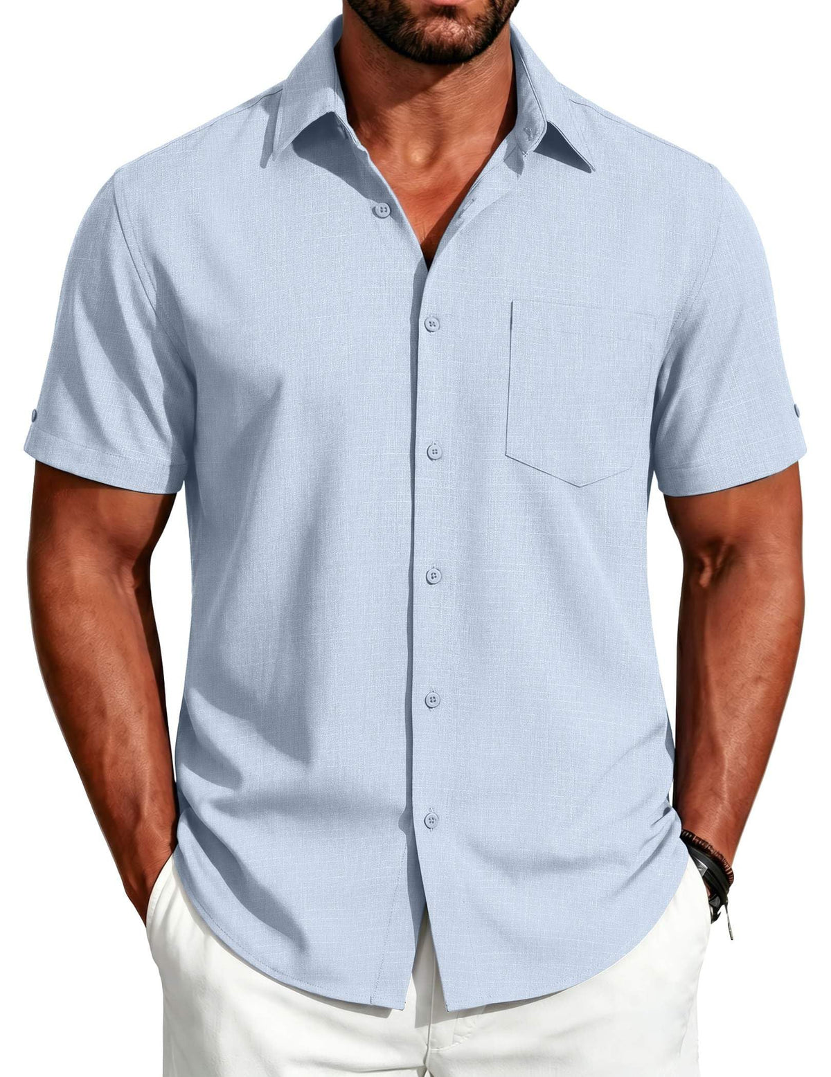 COOFANDY Men's Button Down Shirts Short Sleeve Casual Shirts Summer Beach Linen Shirts with Pocket