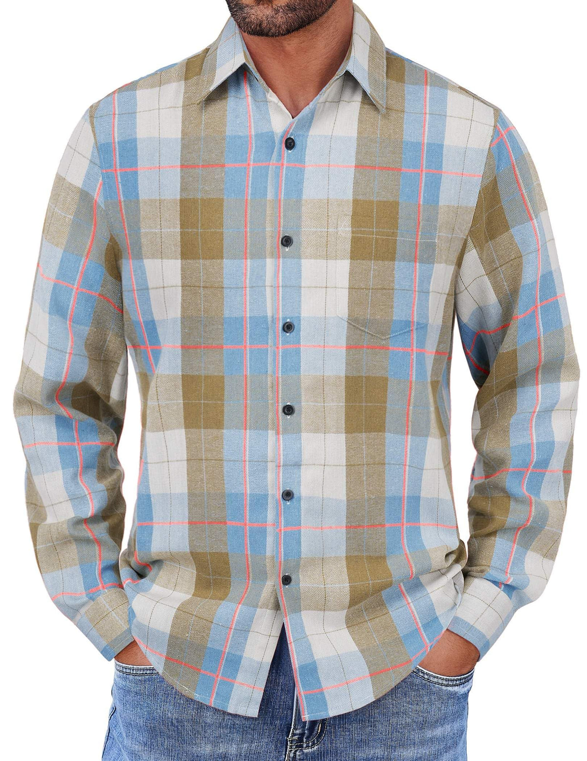 COOFANDY Mens Flannel Shirts Long Sleeve Button Down Shirt with Pocket Casual Shirts Work Shirts for Men