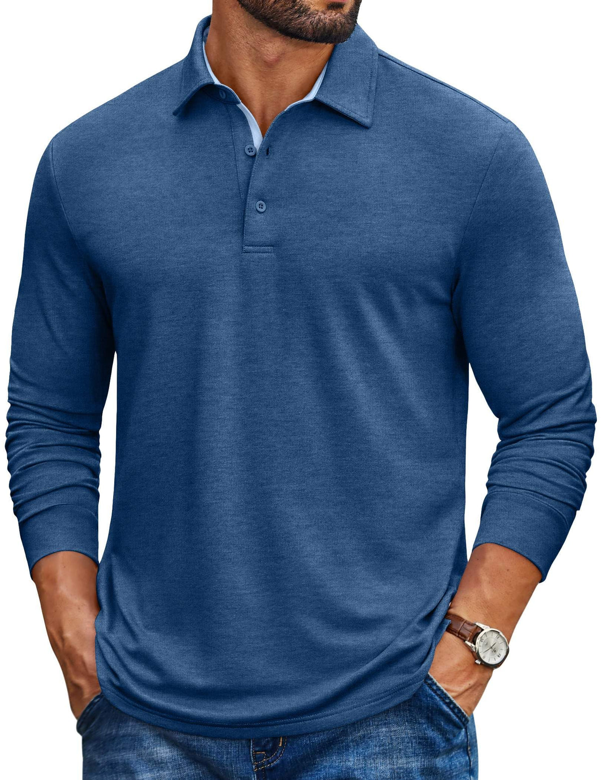 COOFANDY Mens Long Sleeve Polo Shirt Casual Polo Tshirt Collared Golf Shirt