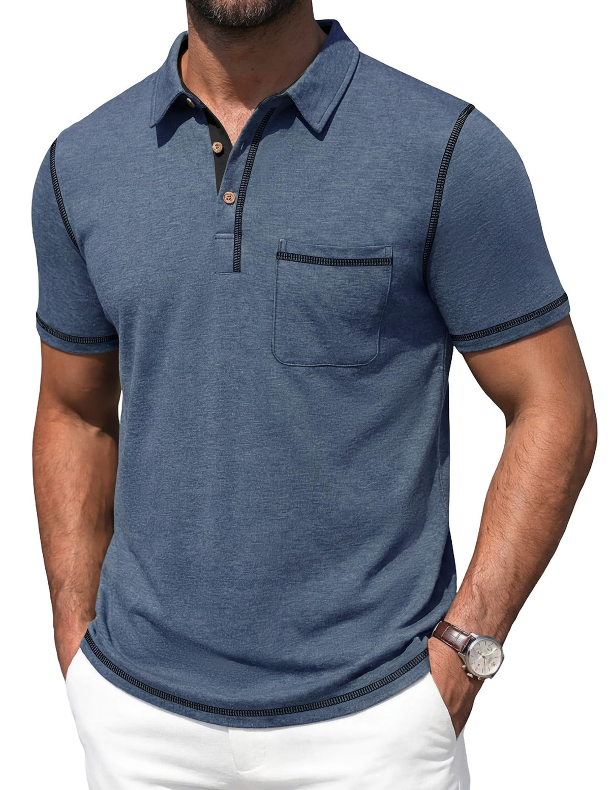 Mens Polo Shirts Short Sleeve Casual Summer Lightweight Cotton Golf Polo Shirts with Pocket