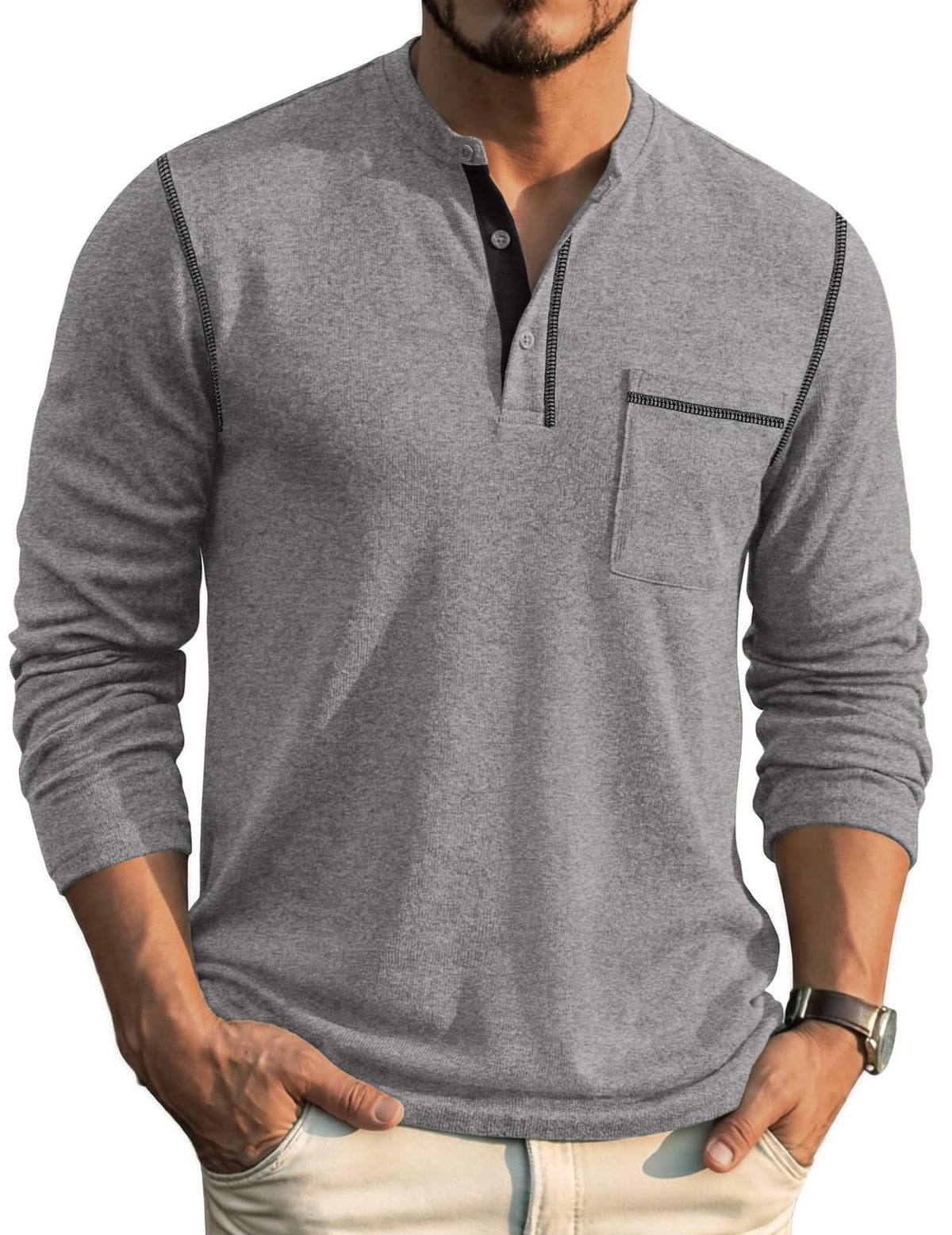 COOFANDY Men's Henley Long Sleeve Shirts Casual Button T-Shirt Pullover Basic Tees with Pocket