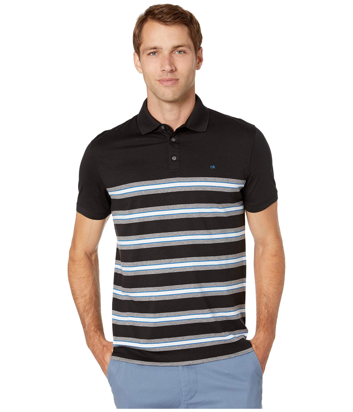 Calvin Klein Men's Liquid Touch Polo Stripe with UV Protection