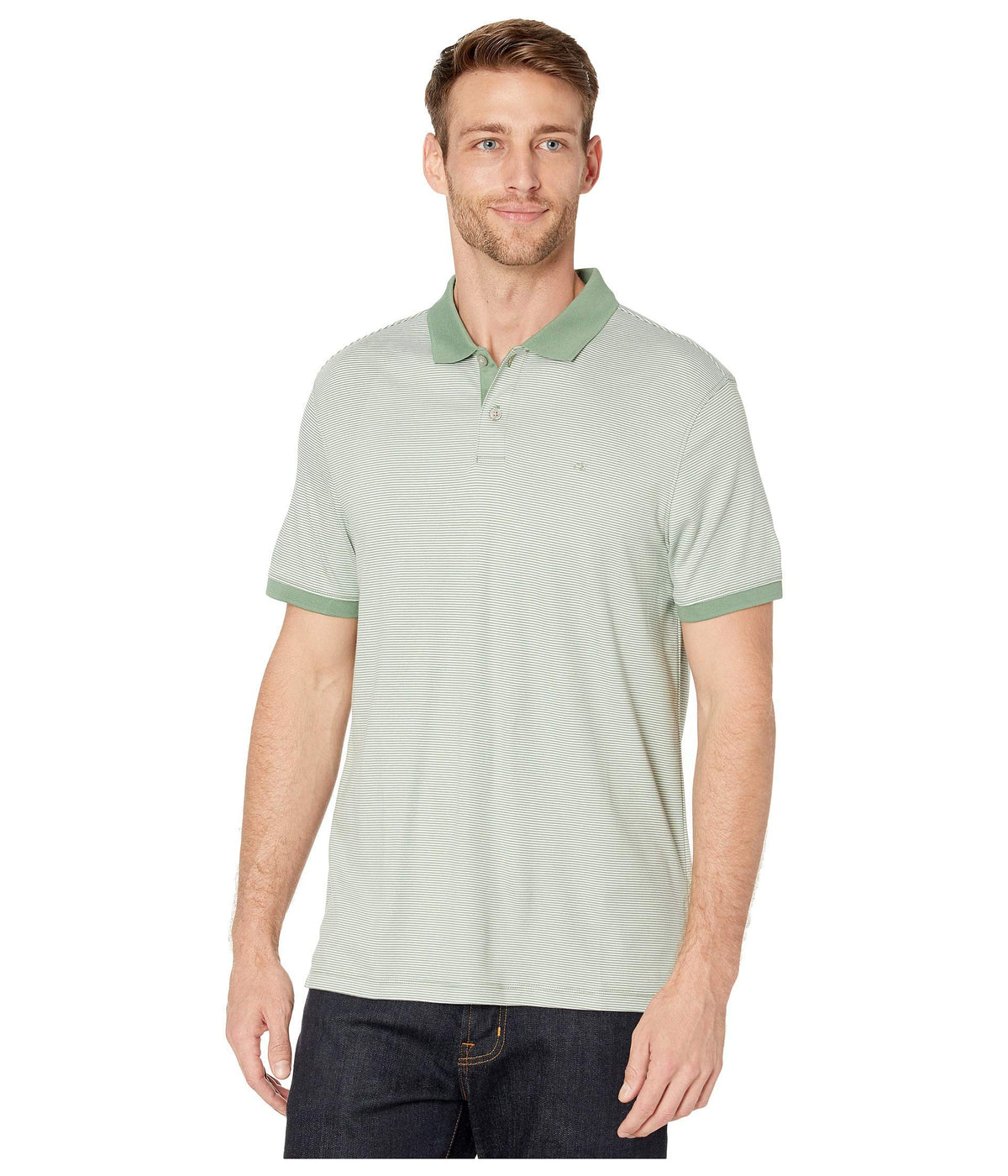 Calvin Klein Men's Liquid Touch Polo Stripe with UV Protection