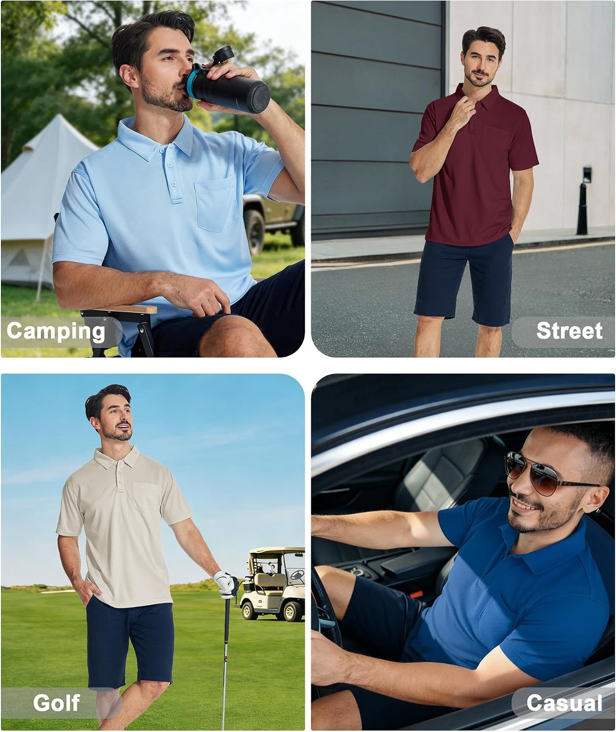 ZITY 5 Pack Polo Shirts for Men with Pocket Dry Quickly Short Sleeve Athletic Outdoor Work Collared Shirts