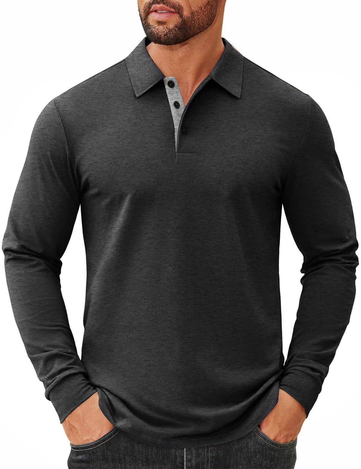 COOFANDY Mens Long Sleeve Polo Shirts Cotton Collared Shirts Casual Business Polo Classic Golf T Shirts