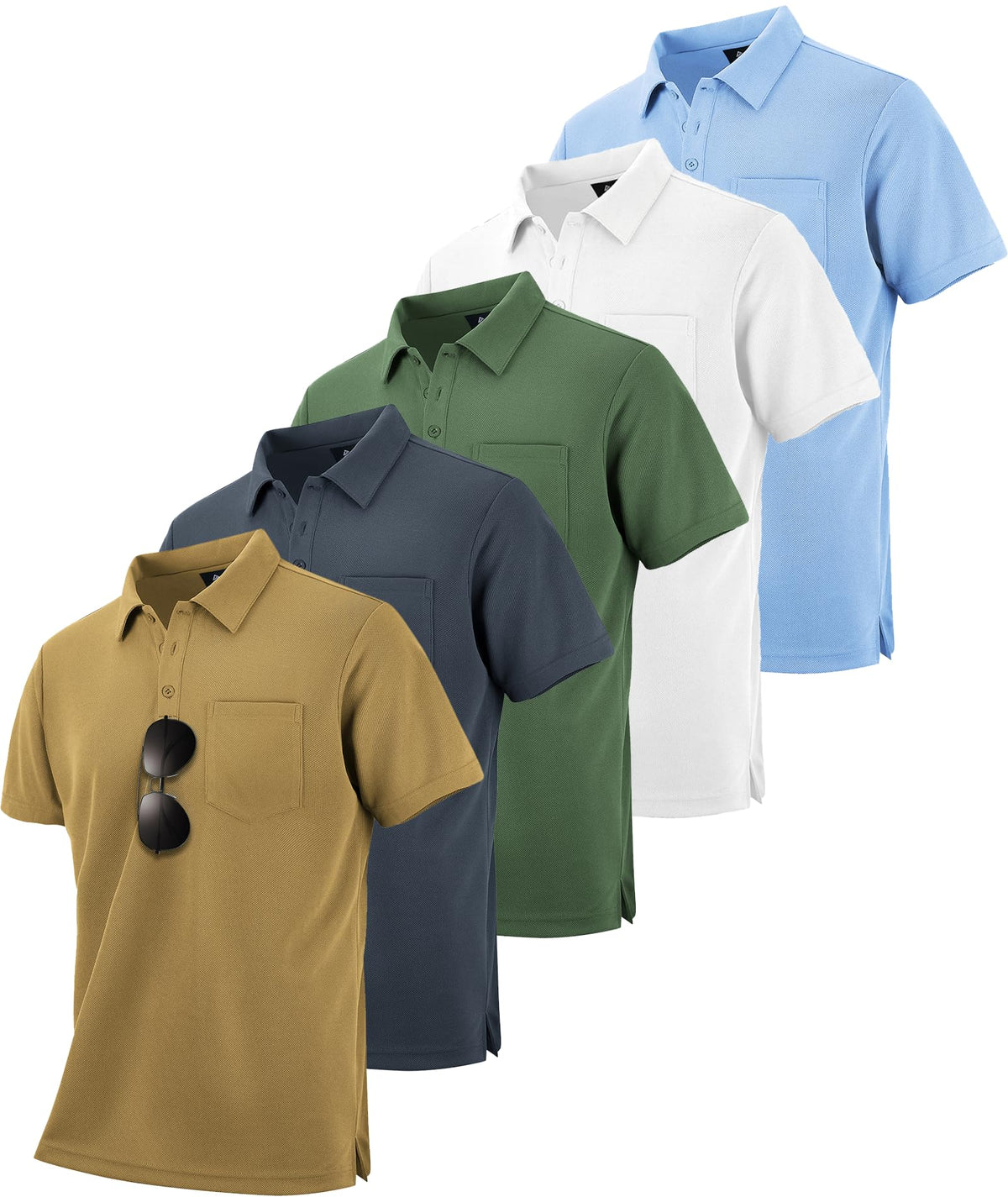 SCODI 5 Pack Mens Pocket Polo Shirts Short Sleeve Golf Casual Work T-Shirt