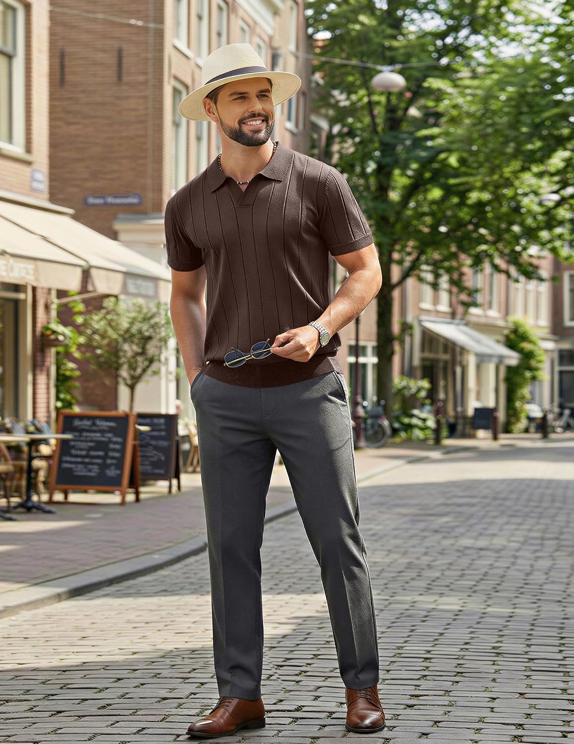 COOFANDY Mens Polo Shirts Short Sleeve V Neck Knit Shirts for Men Casual Old Money Clothes Mens Golf Shirt