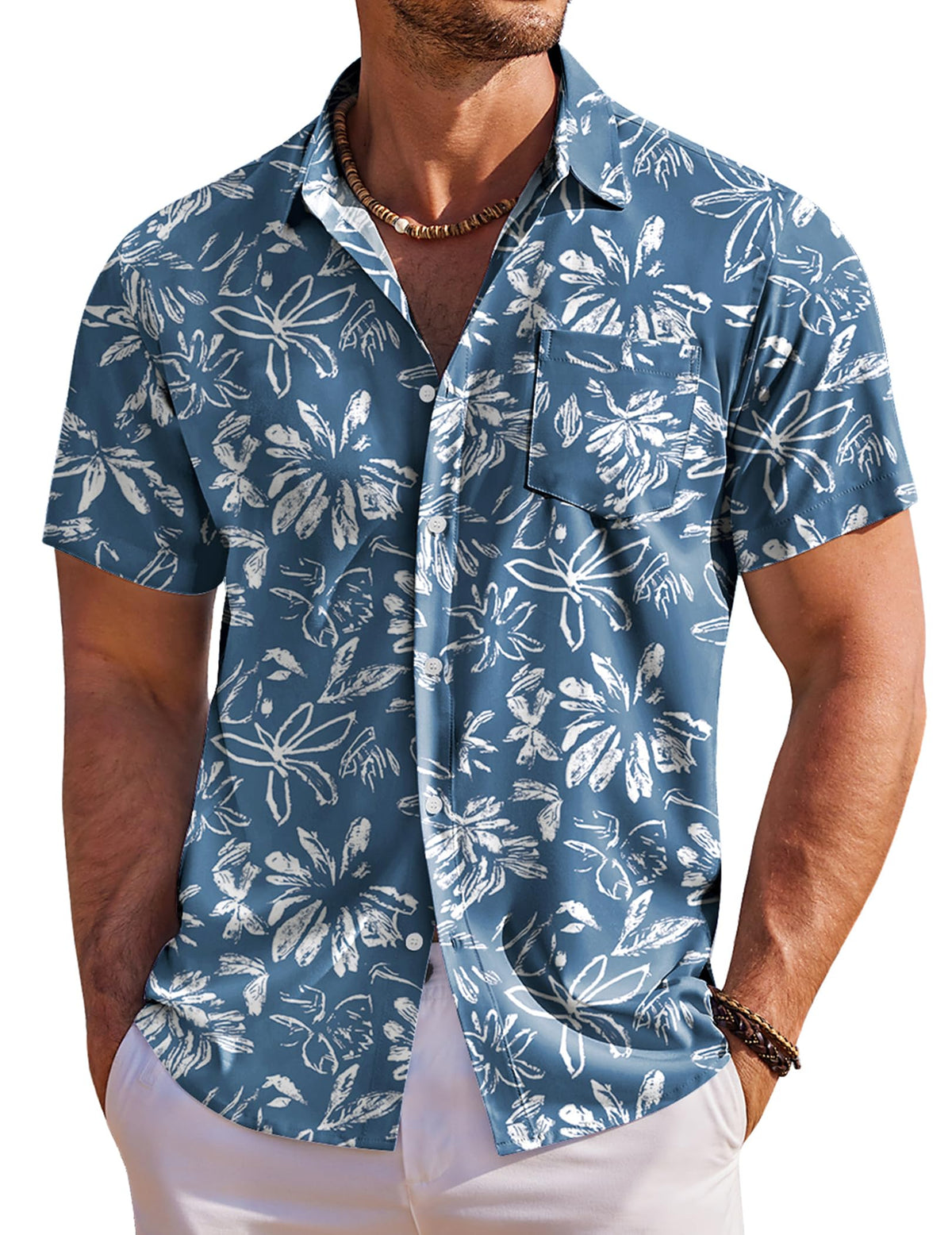 COOFANDY Men's Hawaiian Shirt Short Sleeve Floral Button Down Shirts Tropical Holiday Beach Shirts