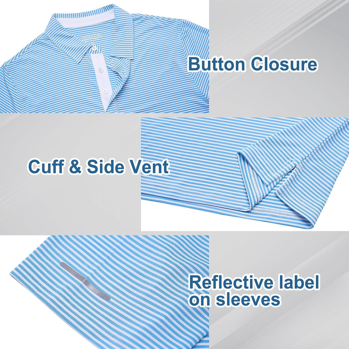 Golf Shirts for Men - Dry Fit Moisture Wicking Short Sleeve Performance Sport Casual Striped Collared Mens Polo Shirt