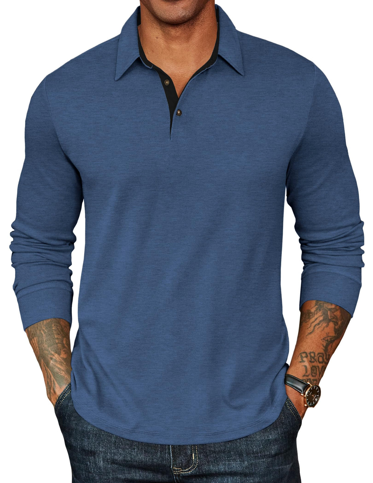 COOFANDY Mens Long Sleeve Polo Shirts Classic Casual Button Polo Tee