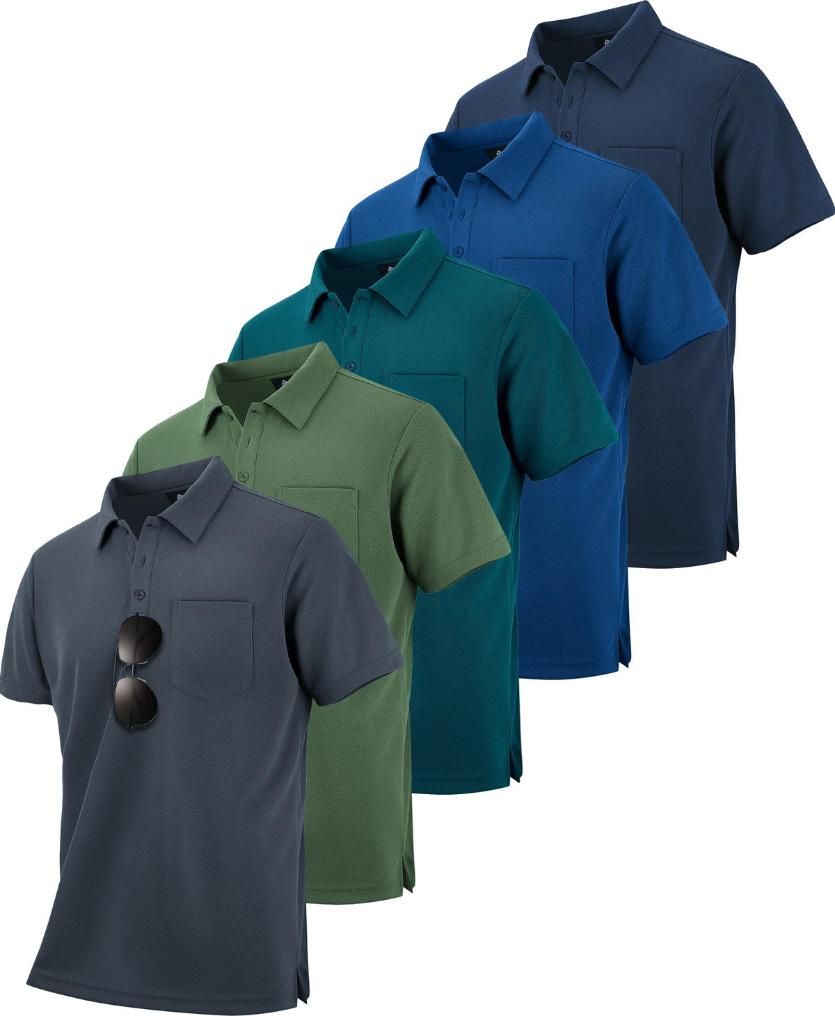 ZITY 5 Pack Polo Shirts for Men with Pocket Dry Quickly Short Sleeve Athletic Outdoor Work Collared Shirts