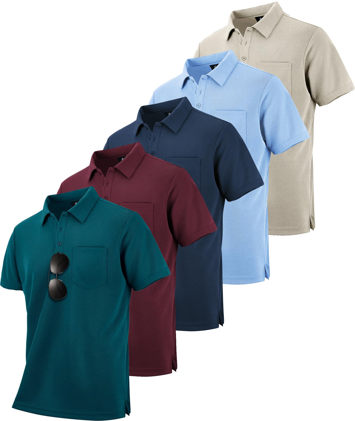 SCODI 5 Pack Mens Pocket Polo Shirts Short Sleeve Golf Casual Work T-Shirt