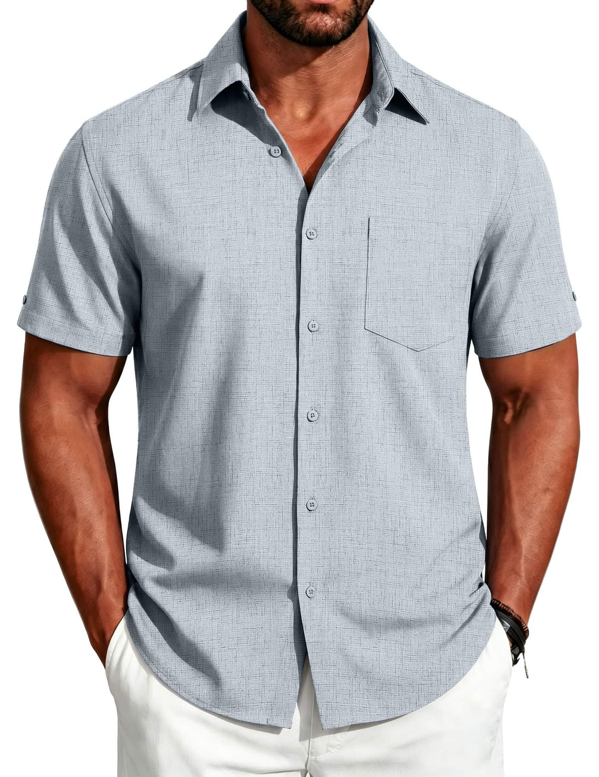 COOFANDY Men's Button Down Shirts Short Sleeve Casual Shirts Summer Beach Linen Shirts with Pocket
