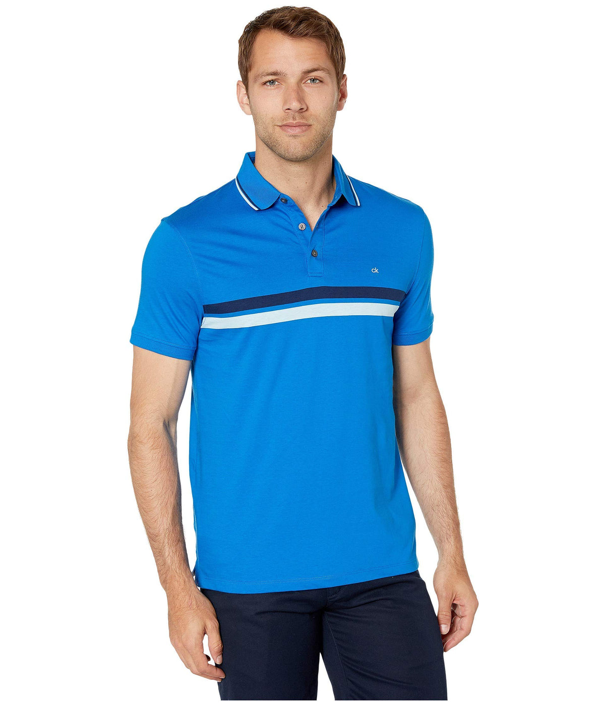 Calvin Klein Men's Liquid Touch Polo Stripe with UV Protection