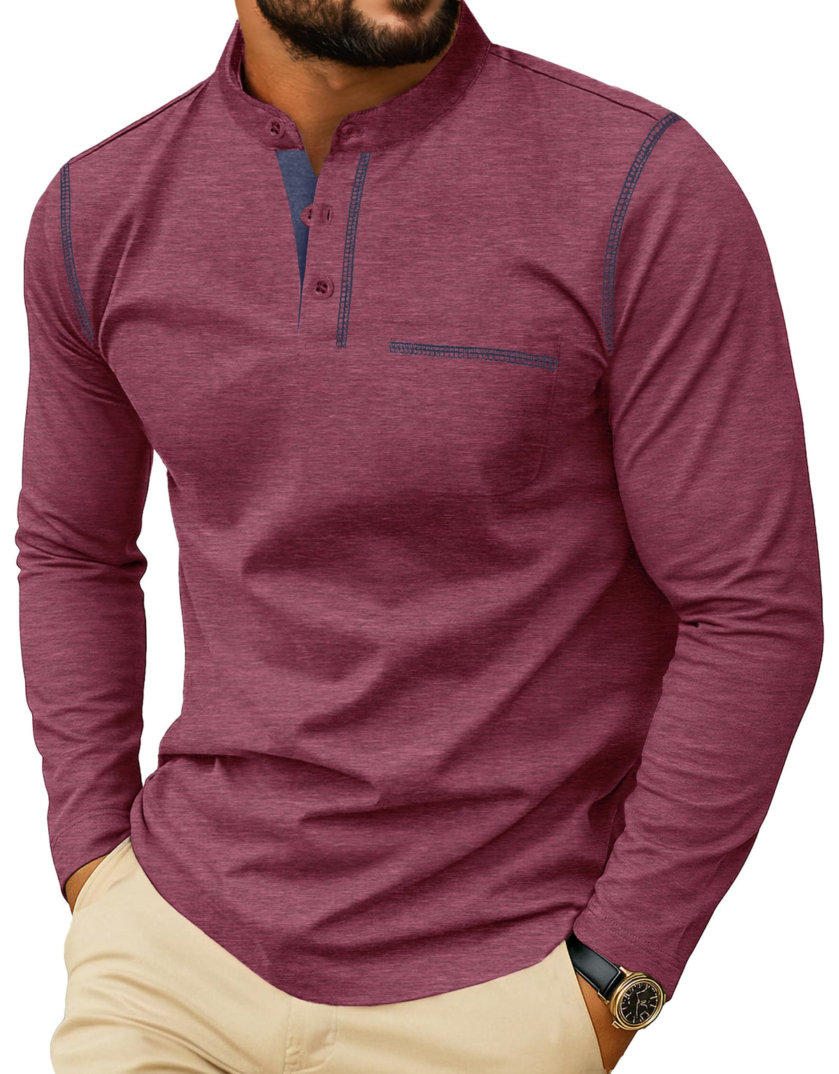 Sailwind Men's Henley Shirts Long Sleeve Button T-Shirt Casual Stylish Cotton Pullover Shirt with Pocket