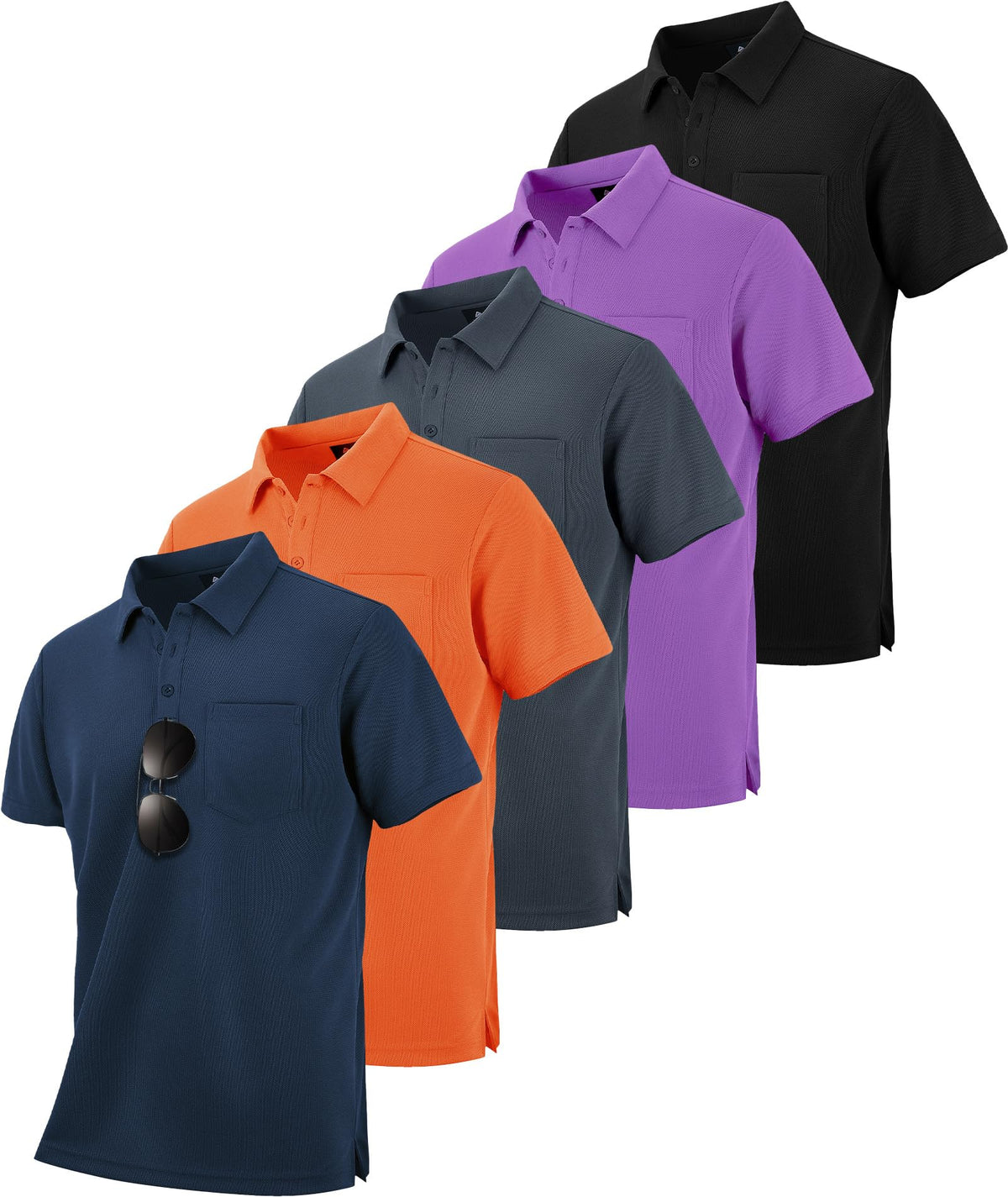 SCODI 5 Pack Mens Pocket Polo Shirts Short Sleeve Golf Casual Work T-Shirt