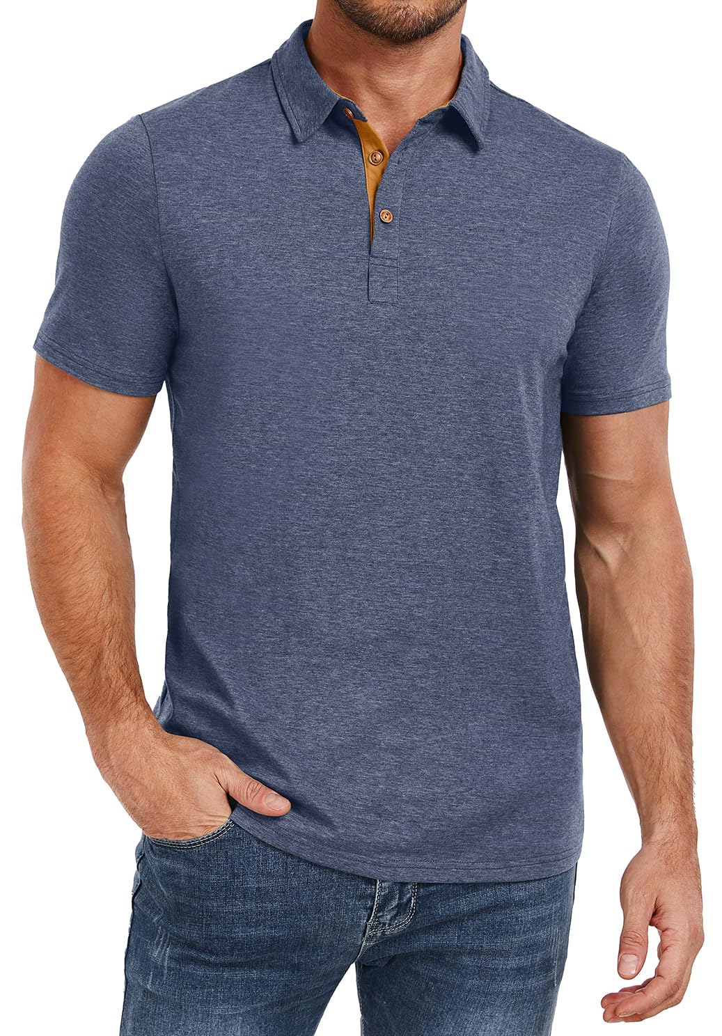 PEGENO Mens Polo Shirts Short Sleeve Casual Cotton Golf Shirts Performance Polo Shirts for Men
