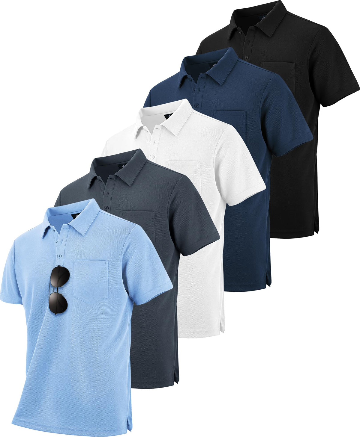 ZITY 5 Pack Polo Shirts for Men with Pocket Dry Quickly Short Sleeve Athletic Outdoor Work Collared Shirts