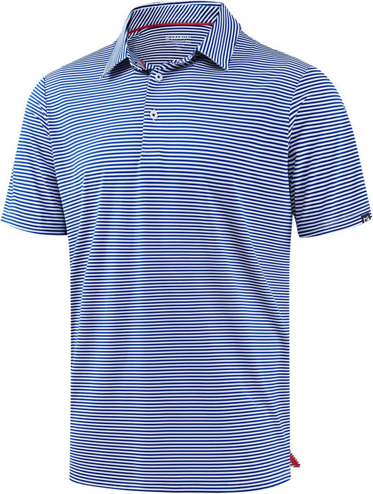 Mens Golf Shirt Dry Fit Performance Short Sleeve Striped Polo Shirts