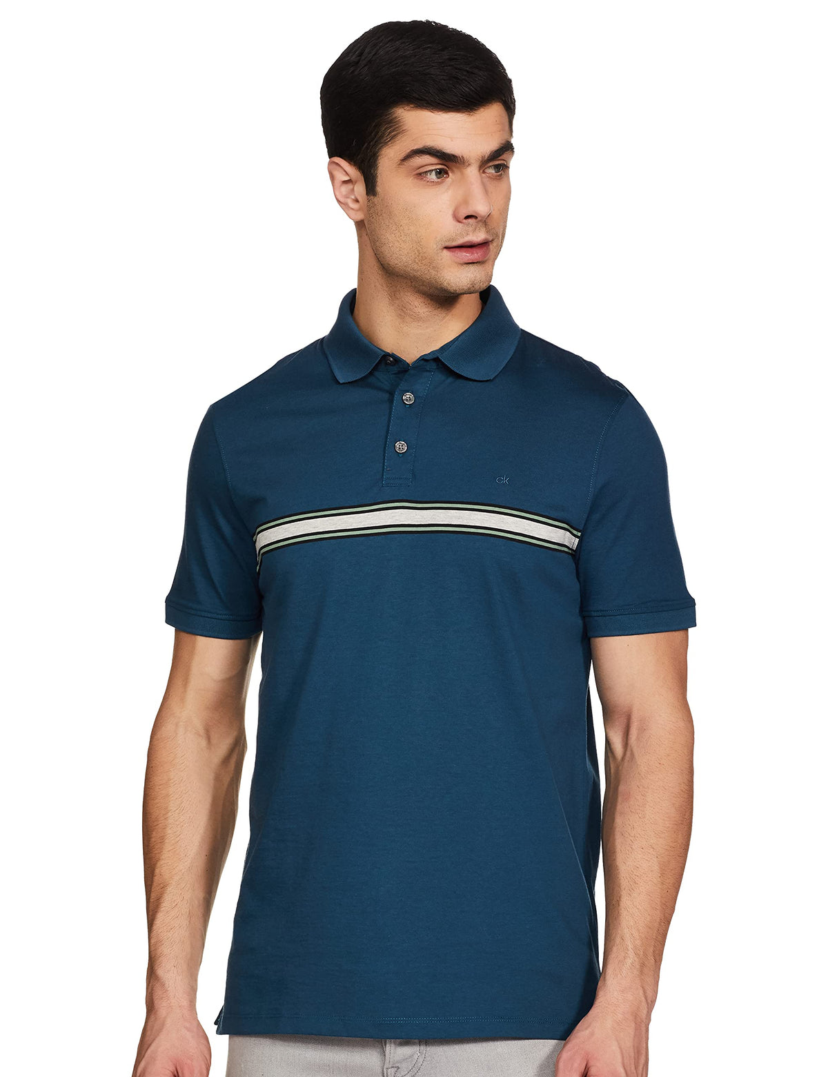 Calvin Klein Men's Liquid Touch Polo Stripe with UV Protection