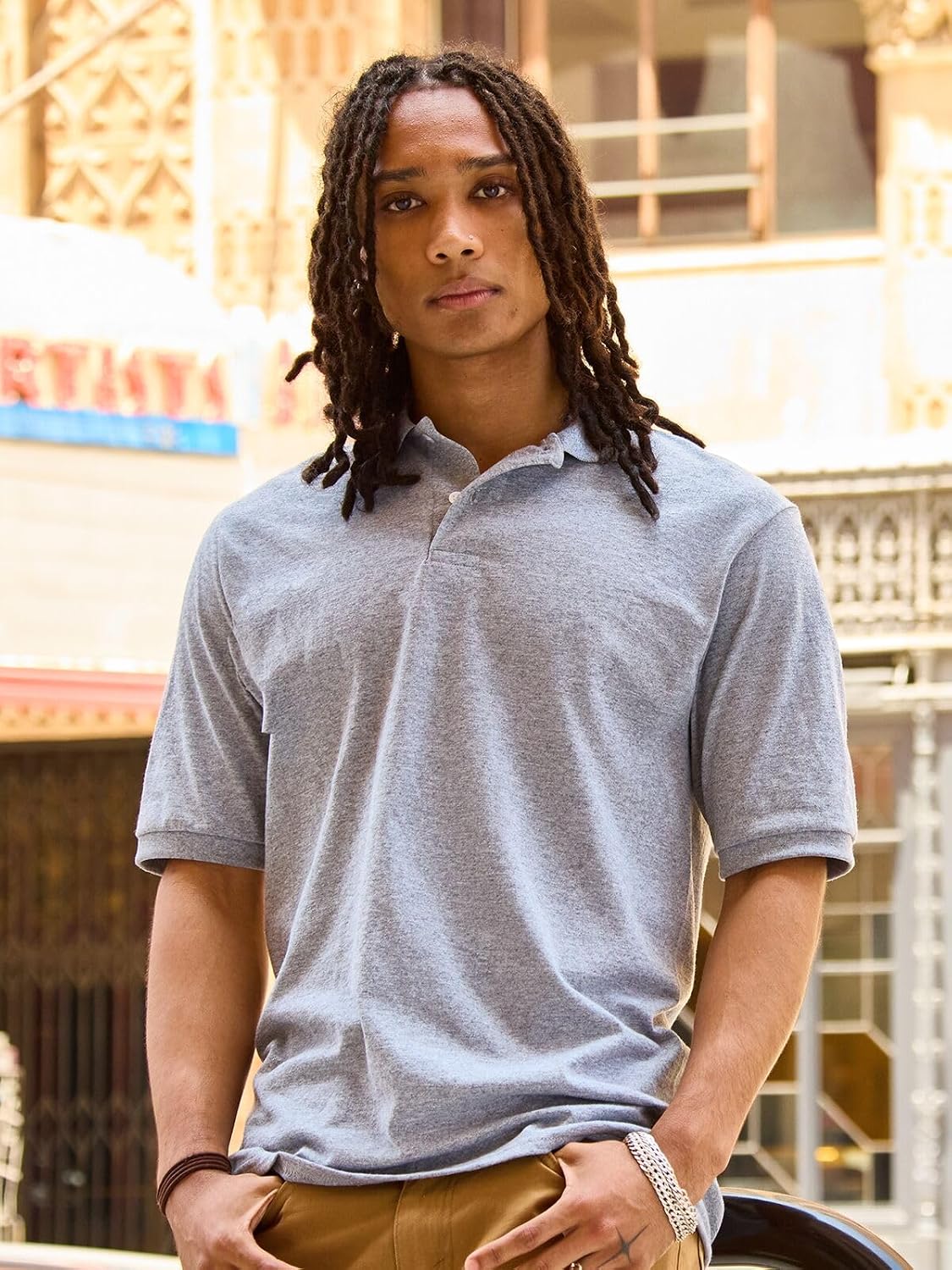 Jerzees Men's Dri Power Cotton Blend Polo Shirts, Moisture Wicking for All Day Comfort, Short or Long Sleeve