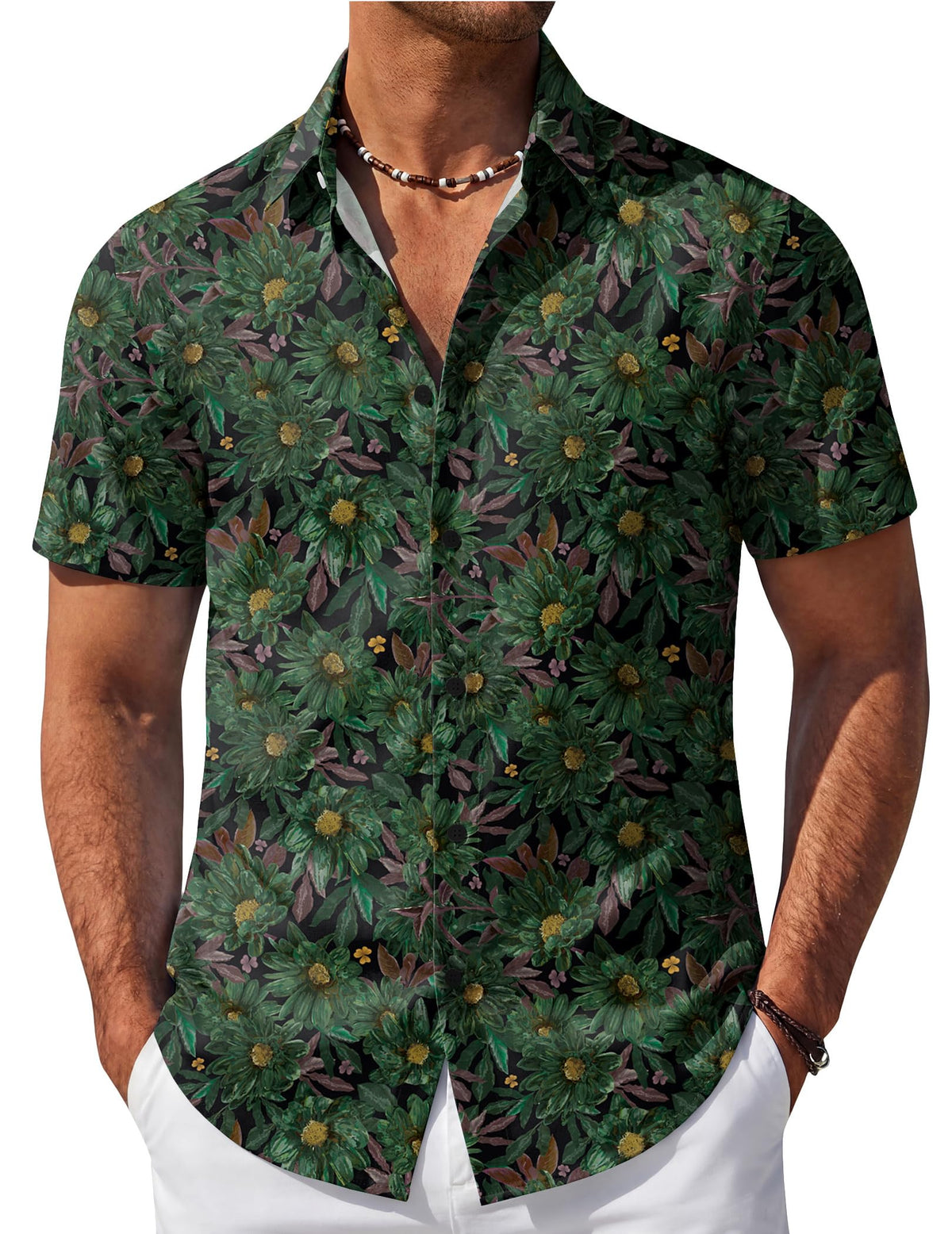 COOFANDY Mens Hawaiian Shirt Short Sleeve Button Down Beach Vacation Shirt Retro Summer Tropical Shirts