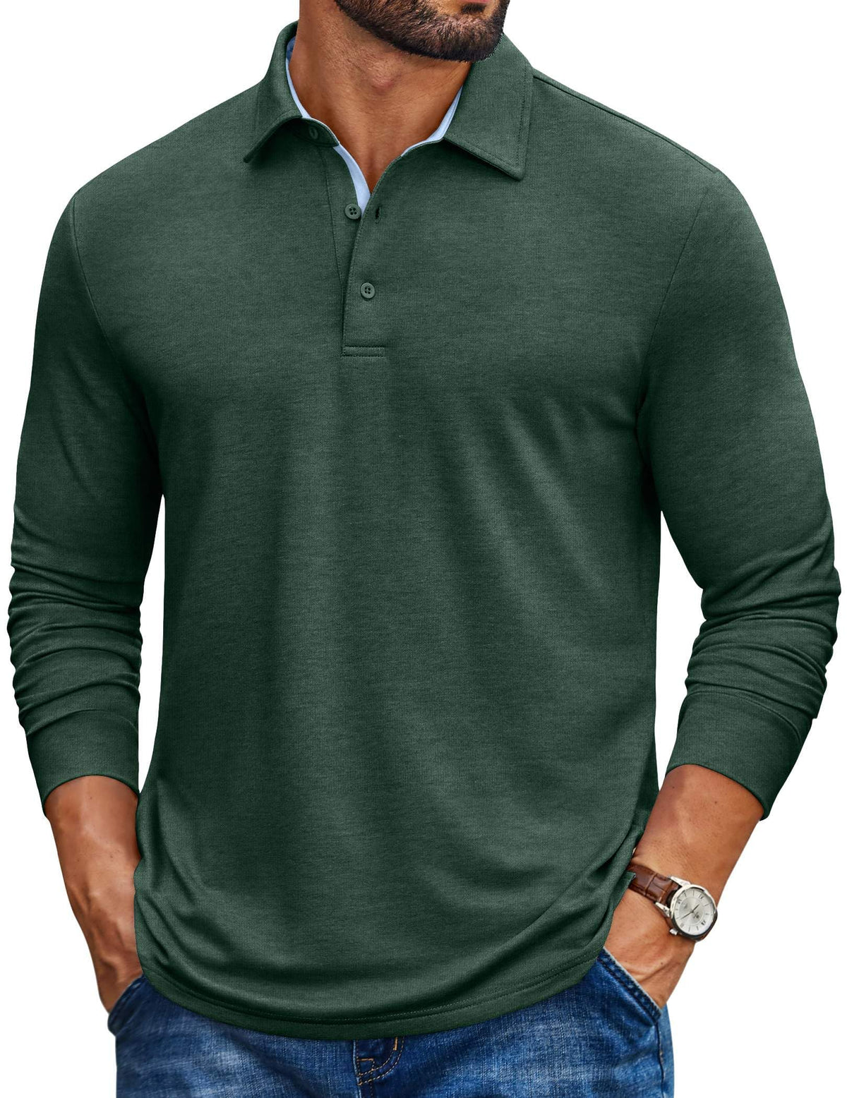COOFANDY Mens Long Sleeve Polo Shirt Casual Polo Tshirt Collared Golf Shirt