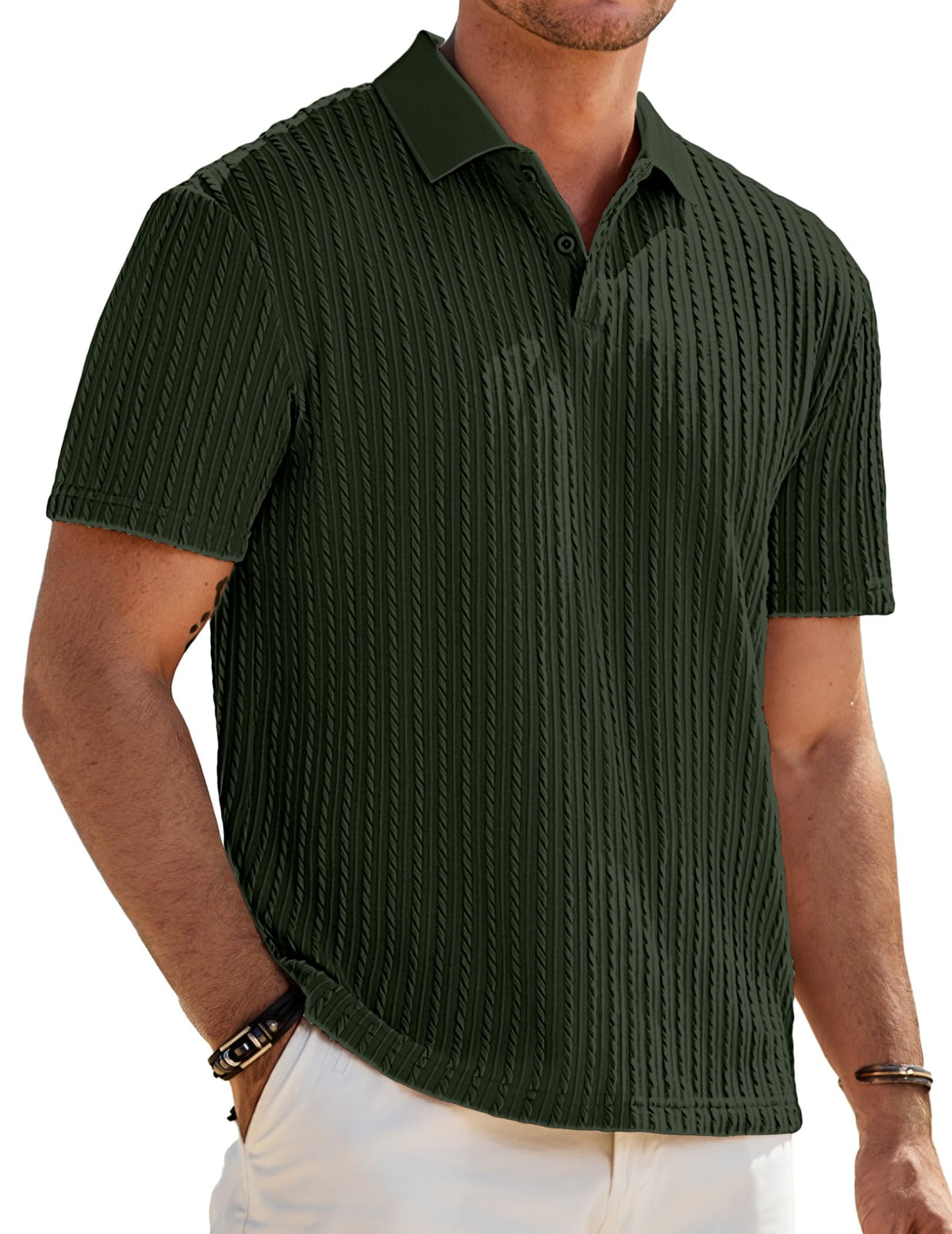 JMIERR Men's Textured Polo Shirt Short Sleeve