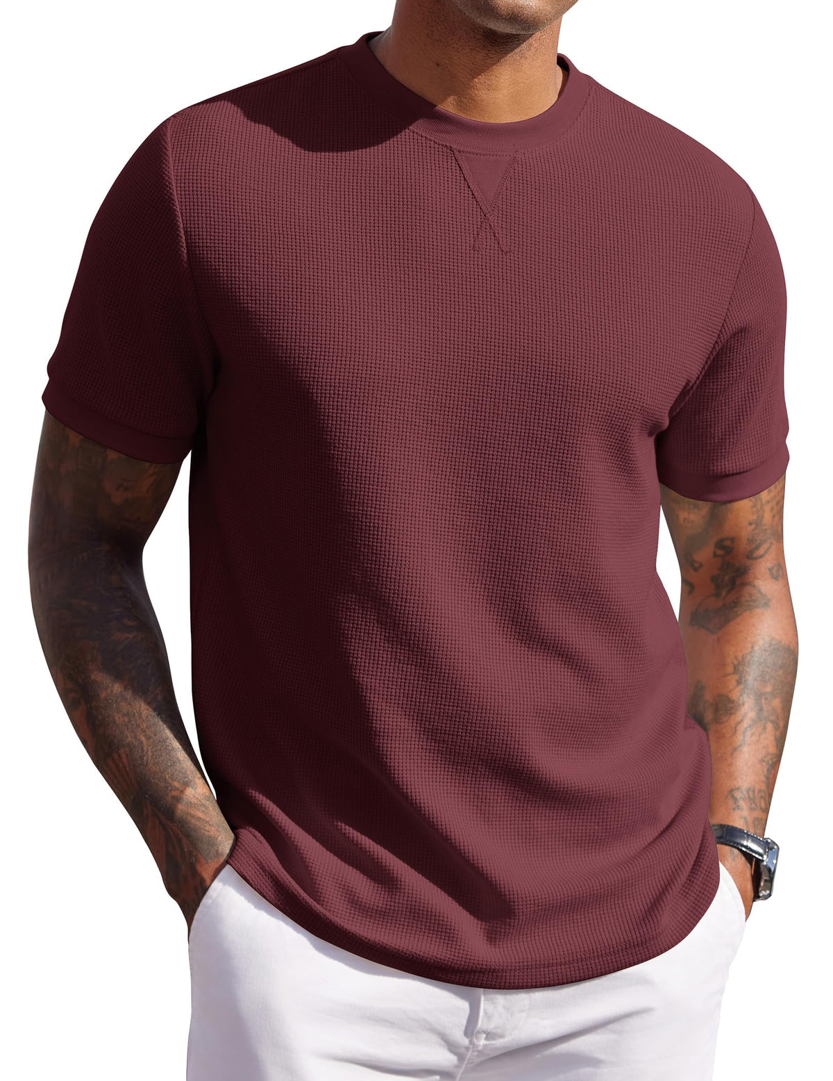 COOFANDY Men's Waffle T-Shirts Short Sleeve Casual Crew Neck Shirt Summer Plain Pullover Tees