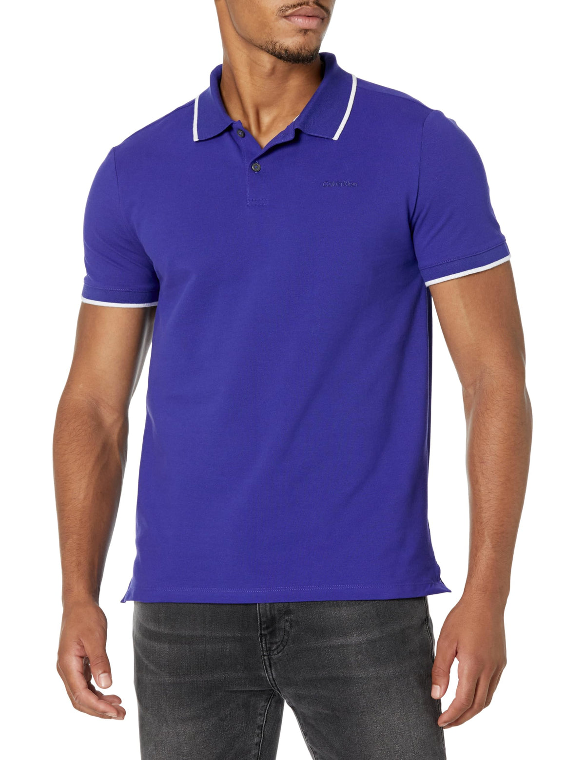 Calvin Klein Men's Liquid Touch Polo Stripe with UV Protection