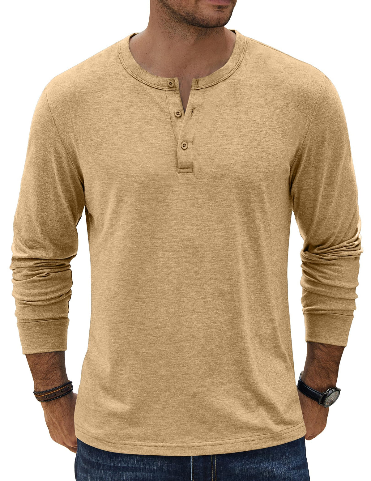 COOFANDY Men's Henley T-Shirt Long Sleeve Casual Lightweight Pullover Shirts Soft Stretch Basic Tees Fall Tops