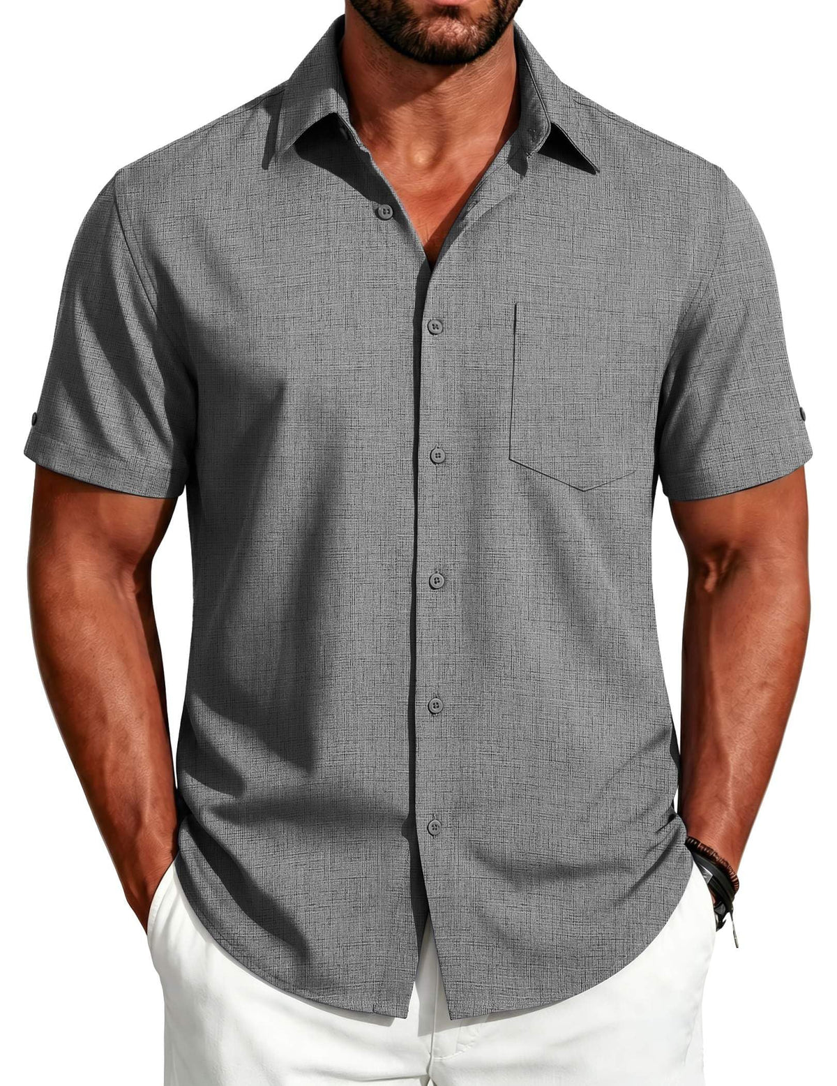 COOFANDY Men's Button Down Shirts Short Sleeve Casual Shirts Summer Beach Linen Shirts with Pocket