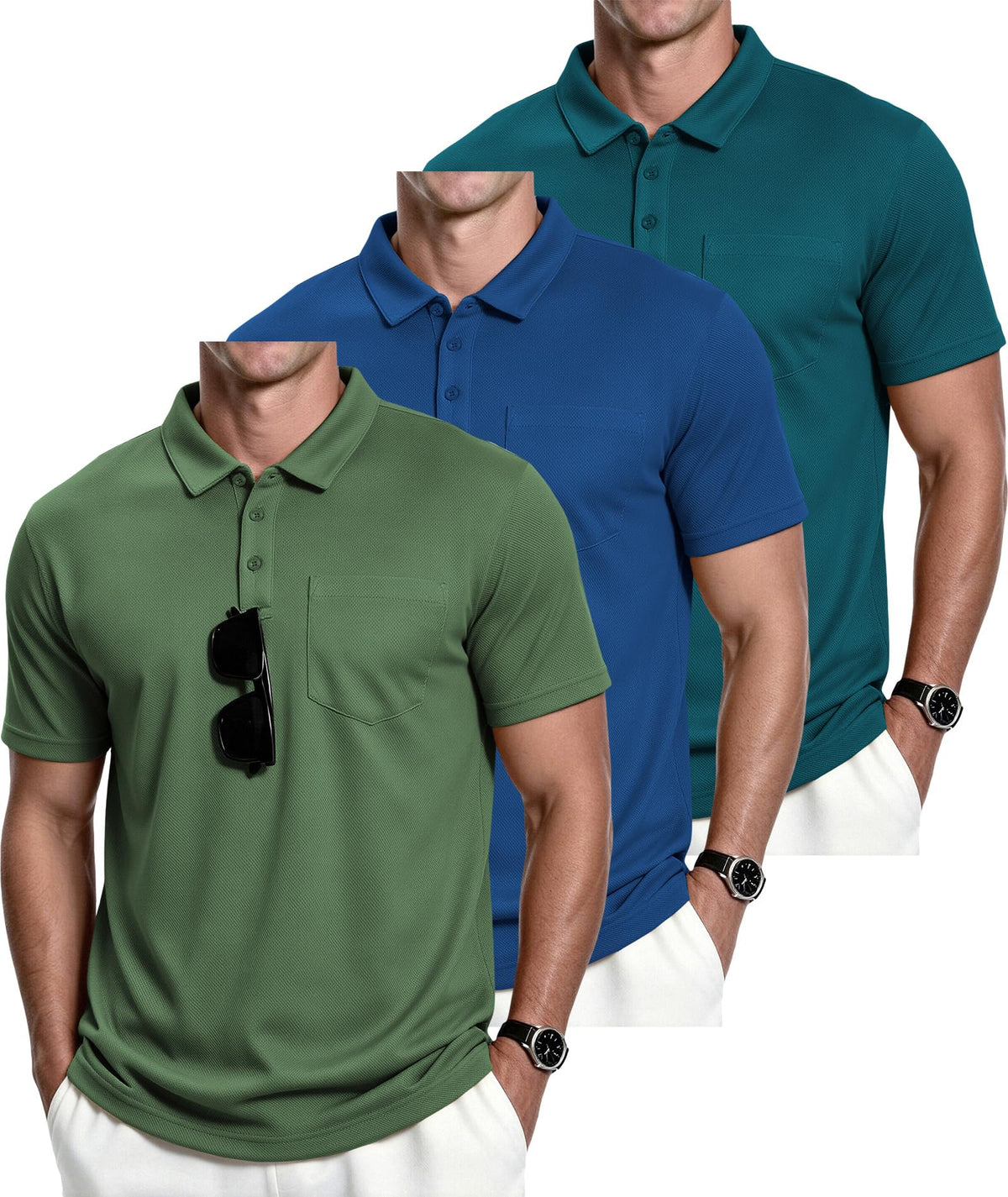 ZITY Men's 3 Pack Polo Shirts Short Sleeve with Pocket Moisture Wicking Casual Work Golf Lightweight Collared T-Shirts