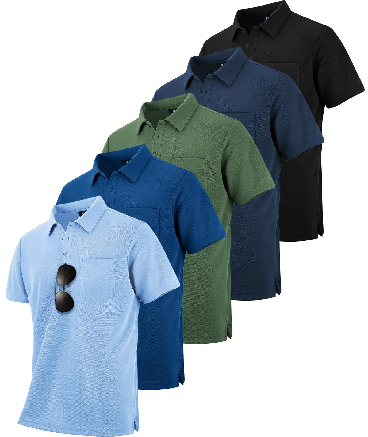 ZITY 5 Pack Polo Shirts for Men with Pocket Dry Quickly Short Sleeve Athletic Outdoor Work Collared Shirts