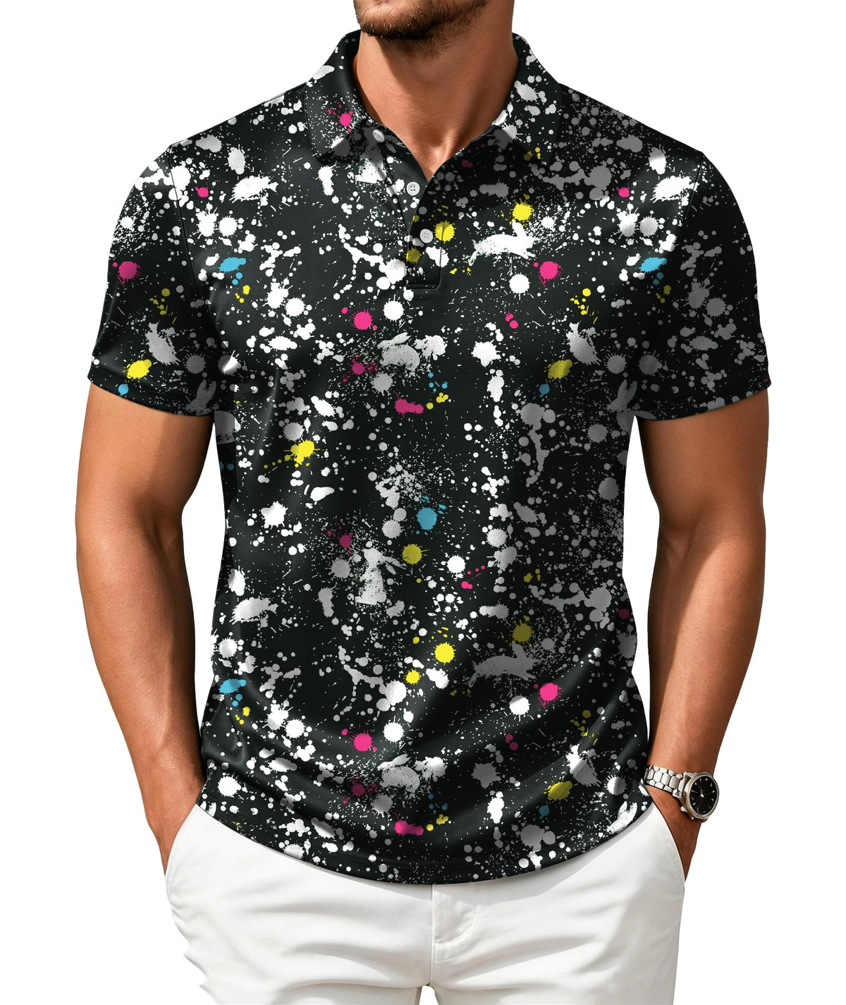 ZITY Mens Golf Shirts Short Sleeve Print Moisture Wicking Polo Shirt