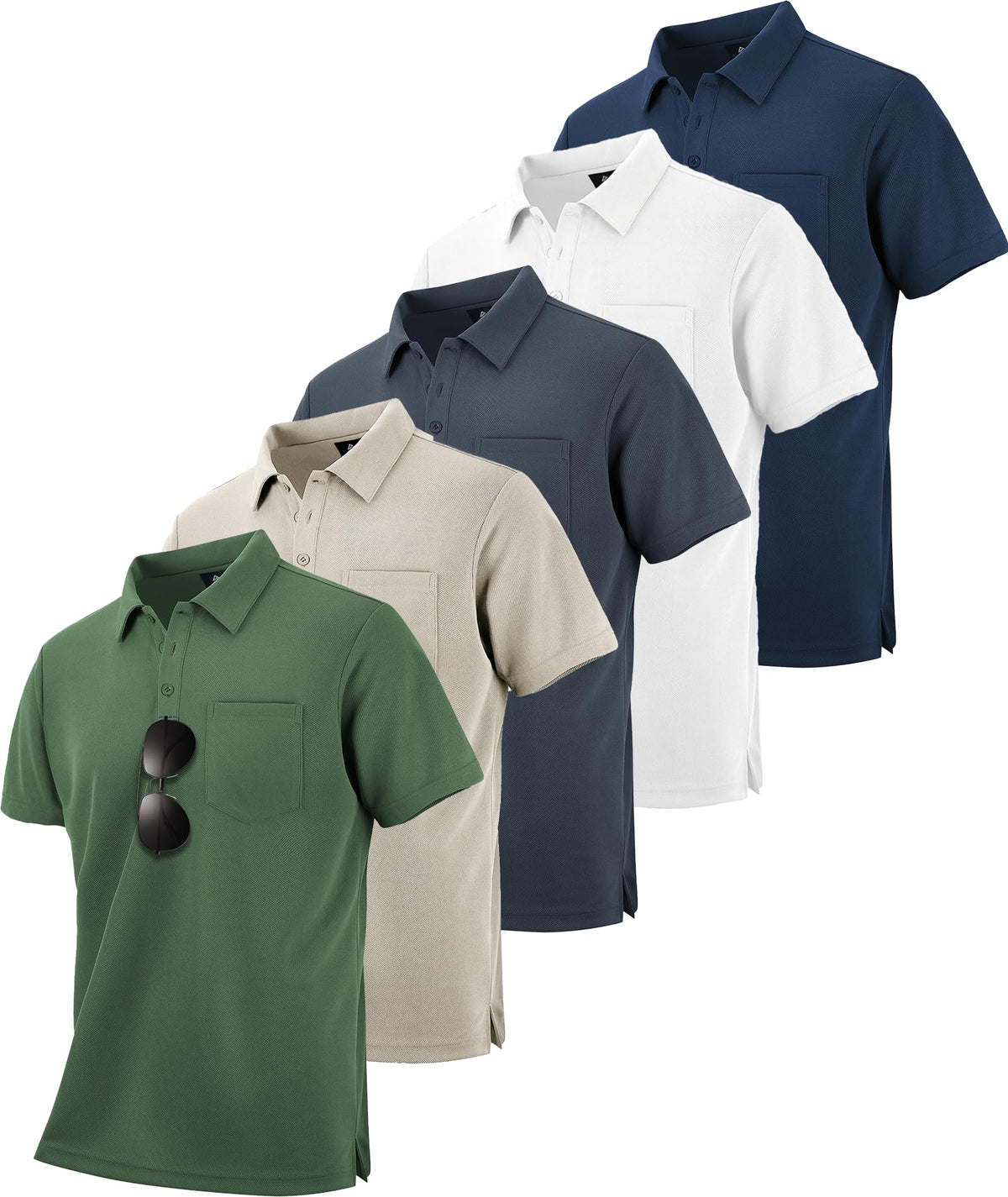 SCODI 5 Pack Mens Pocket Polo Shirts Short Sleeve Golf Casual Work T-Shirt