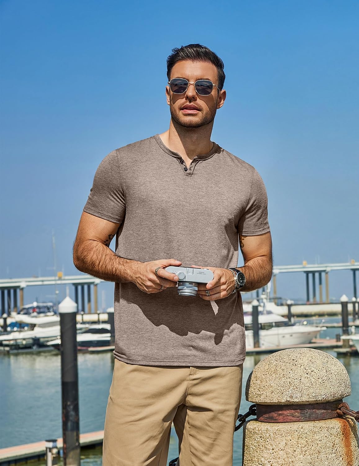 COOFANDY Men's T Shirts Short Sleeve Casual V Neck T-Shirt Soft Notch Neck Tee Classic Plain Shirts