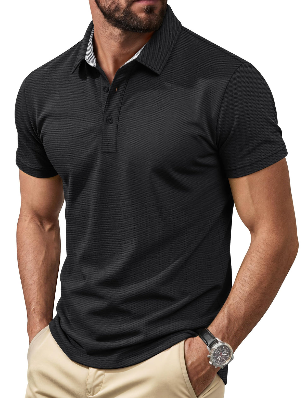 Cotrasen Men's Polo Shirts Short Sleeve Classic Fit Cotton Pique Casual Tee