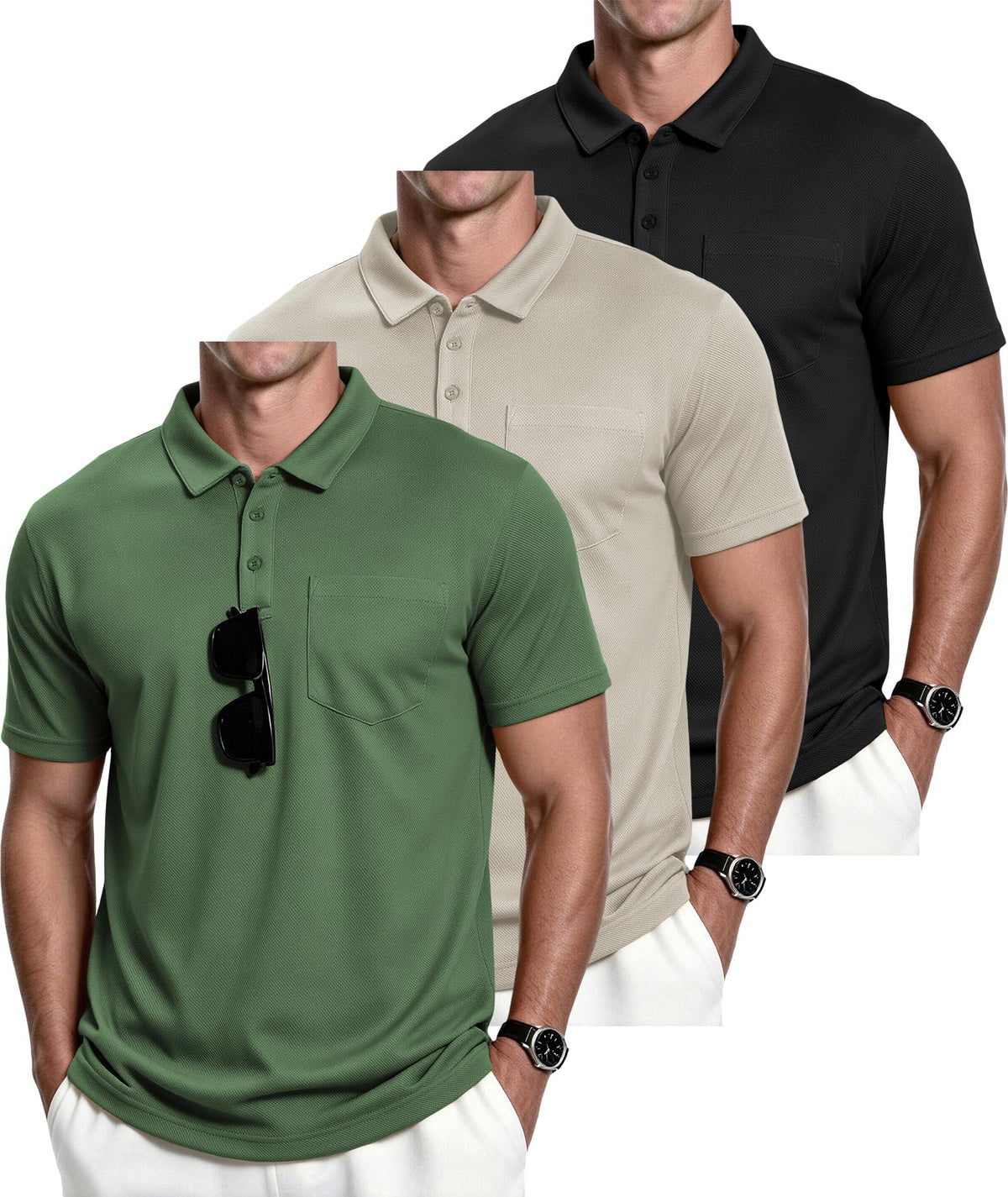 ZITY Men's 3 Pack Polo Shirts Short Sleeve with Pocket Moisture Wicking Casual Work Golf Lightweight Collared T-Shirts
