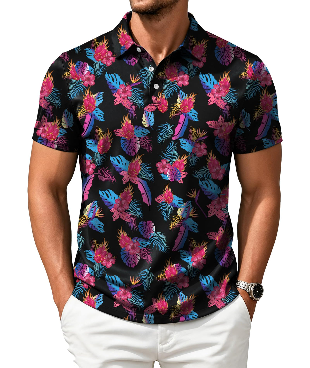 ZITY Mens Golf Shirts Short Sleeve Print Moisture Wicking Polo Shirt